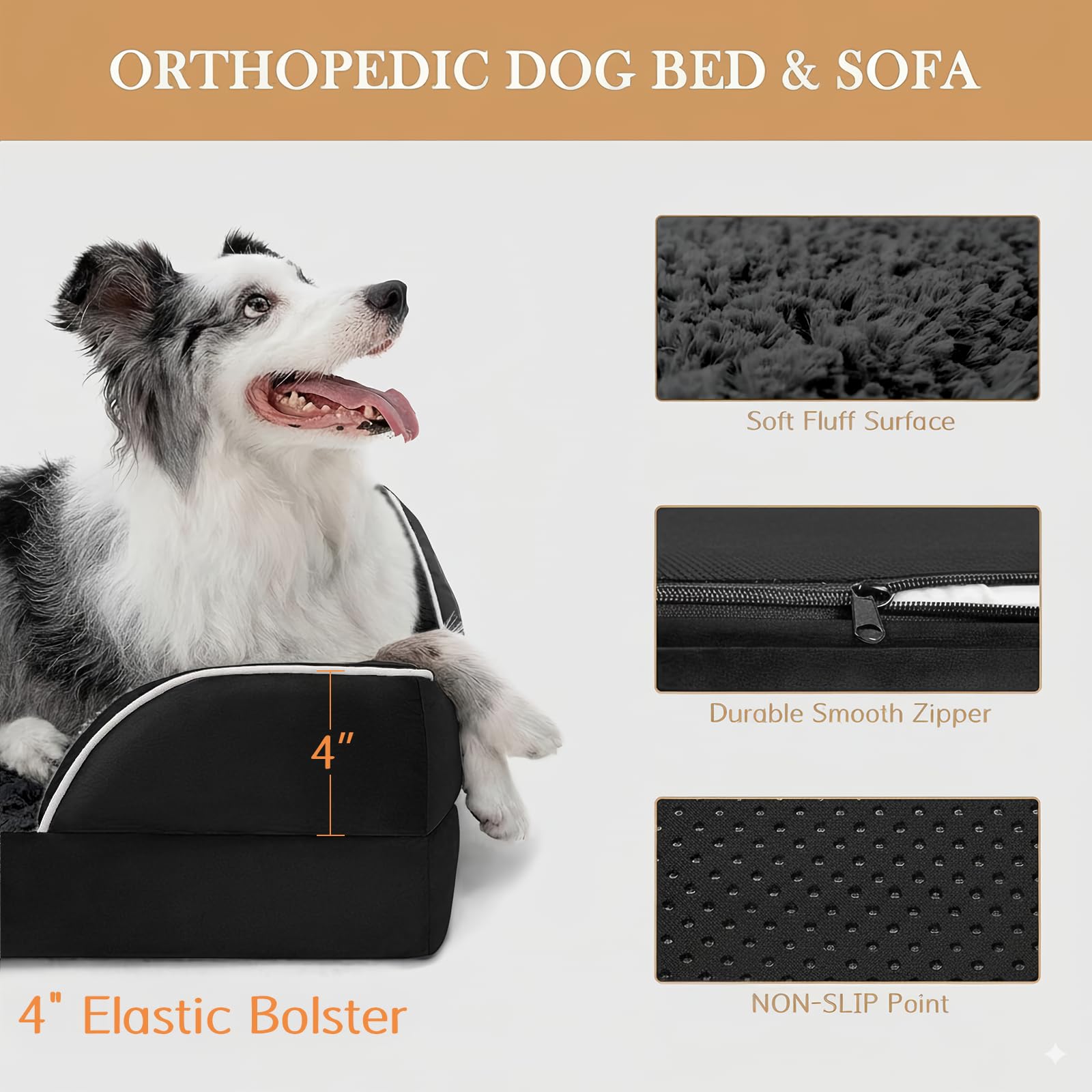 Comfort Expression Orthopedic Dog Bed for Large Dogs 38x25 Inch, Waterproof Supportive Egg Crate Foam Large Pet Bed with Removab