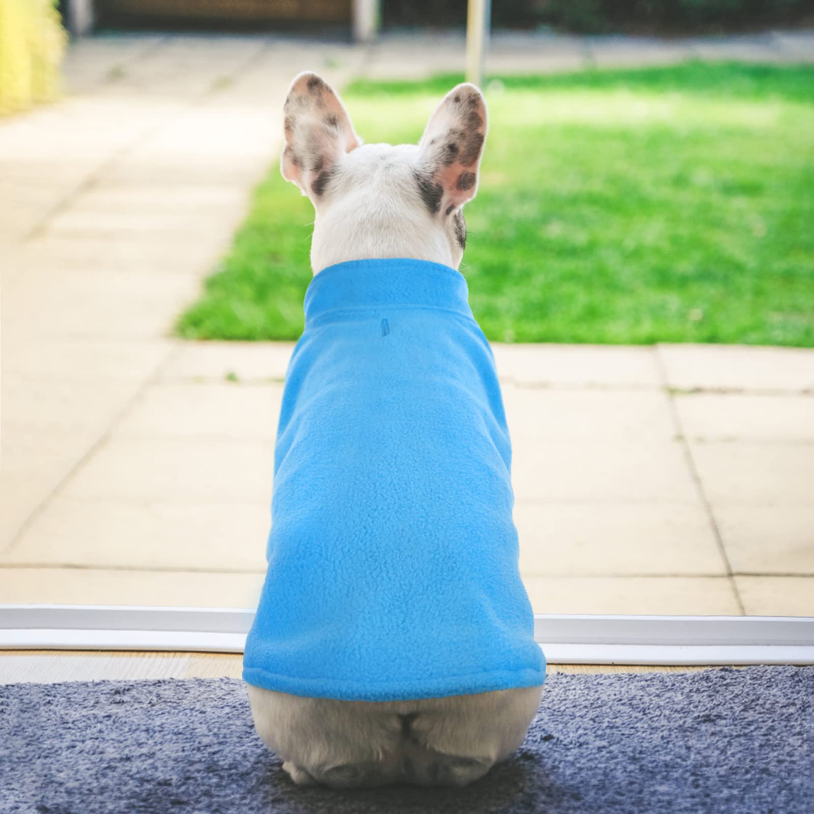 Fuamey Dog Fleece Vest,Warm Sweatshirt Puppy Stretchy Sweater Pullover Dog Turtleneck Coat Dog Winter Jacket With Leash Hole,Doggie Dachshund Sweaters Yorkie Clothes For Small Medium Dogs Blue L
