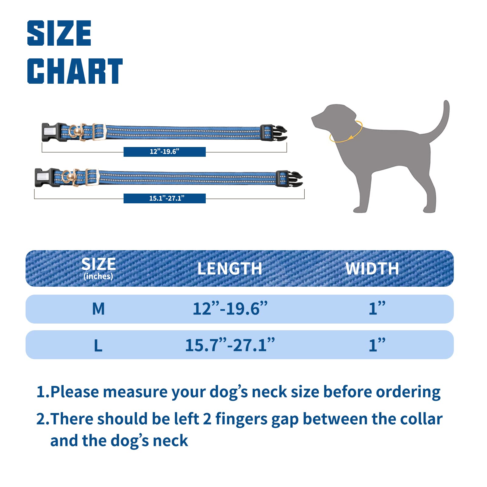 Auroth Dog Collar For Medium Large Dogs, Reflective Dog Collar, Soft Nylon Adjustable Dog Collars With Heavy Duty Metal D Ring Tangle Free (Medium:12'-19.6', Dark Blue)