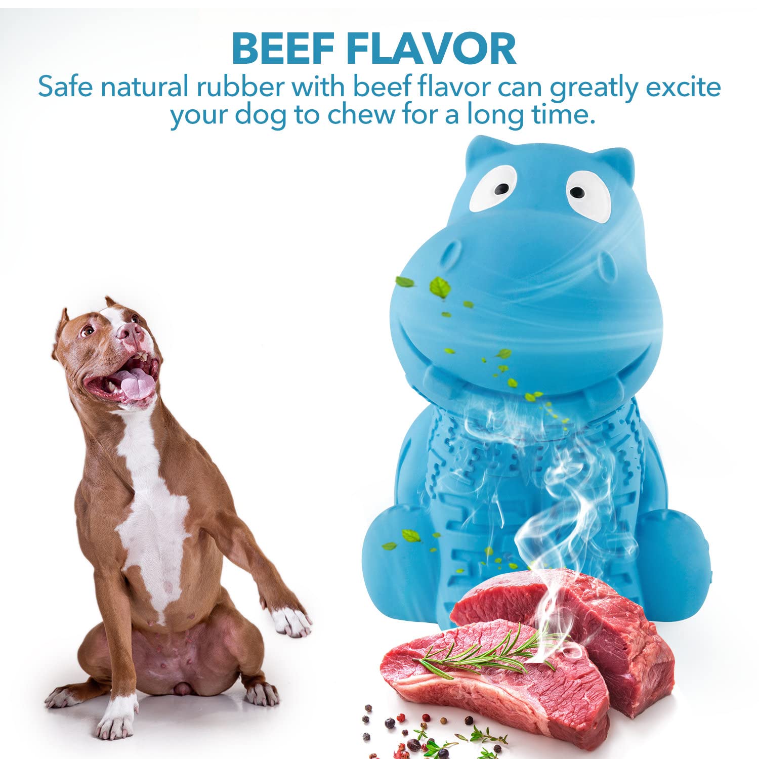Petizer Indestructible Squeaky Dog Toys For Aggressive Chewers, Durable Tough Latex Toys For Heavy Chewers, Natural Rubber Toys For Small/Medium/Large Dogs, Blue Hippo