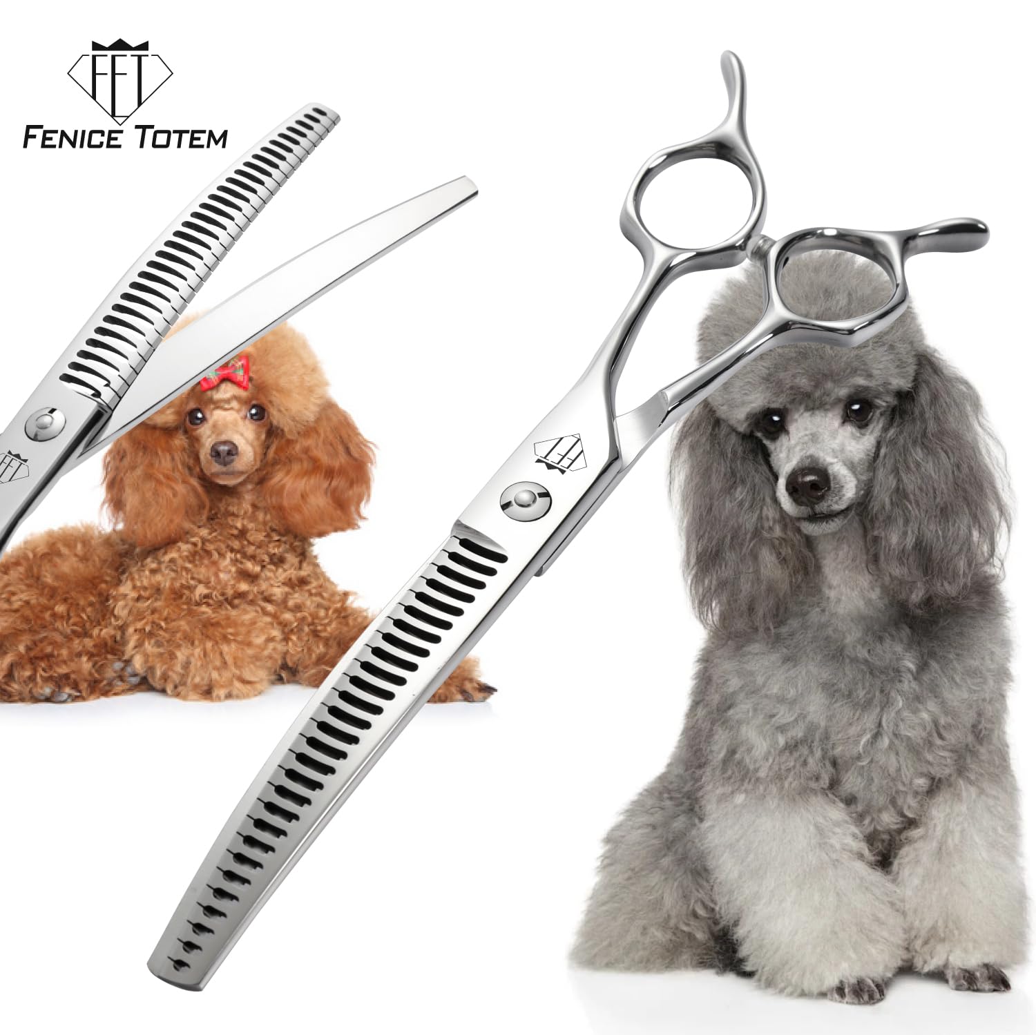 Fenice Totem Professional Dog Grooming Scissors, 85% Thinning Rate, 25 Curved Blade, Jp440C Steel, 7.0 Ergonomic Handle