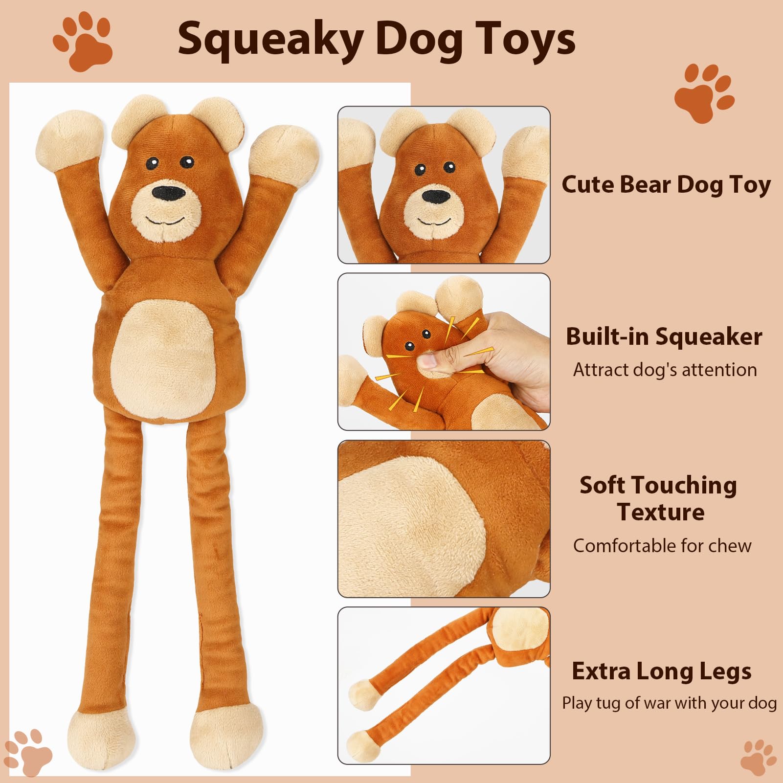 Large Squeaky Dog Toys, Tough Tug-Pull Interactive Puppy Toys, Plush Dog Chew Toys For Small, Medium And Large Dogs