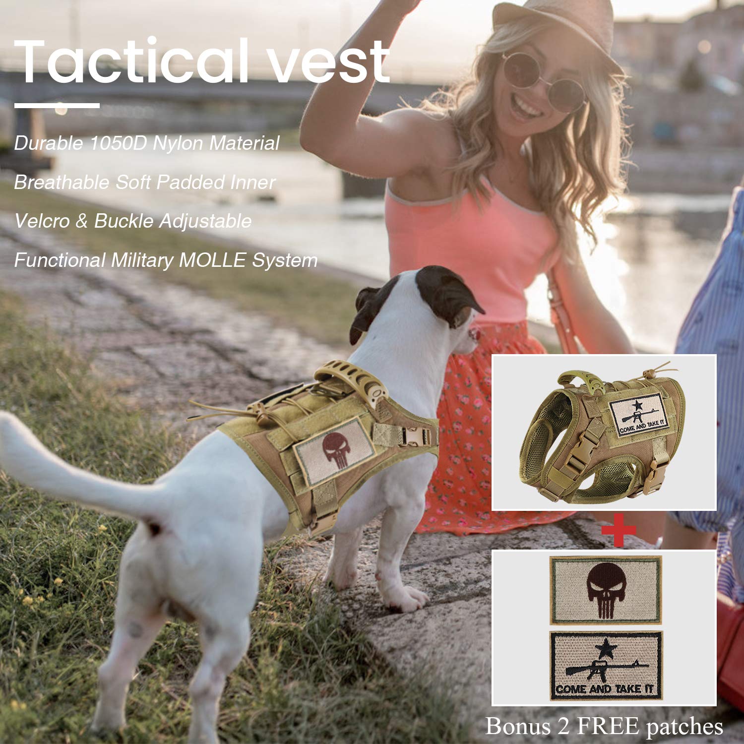 Tactical Dog Training Harness Outdoor Working Vest Adjustable Military MOLLE Dog Vest Harness with Rubber Handle Small (Pack of