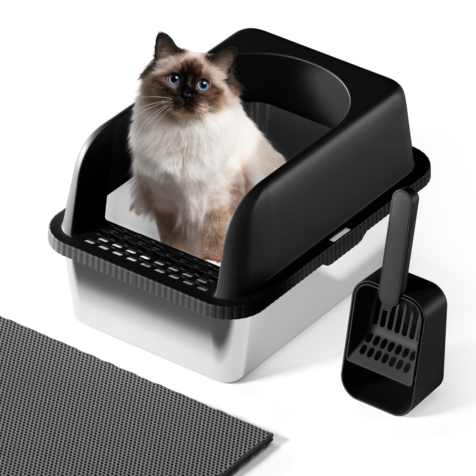 Extra Large Litter Box For Big Cat, Stainless Steel Cat Box With High Side, Open Top Metal Litter Box, Anti-Leakage,Non-Stick, I