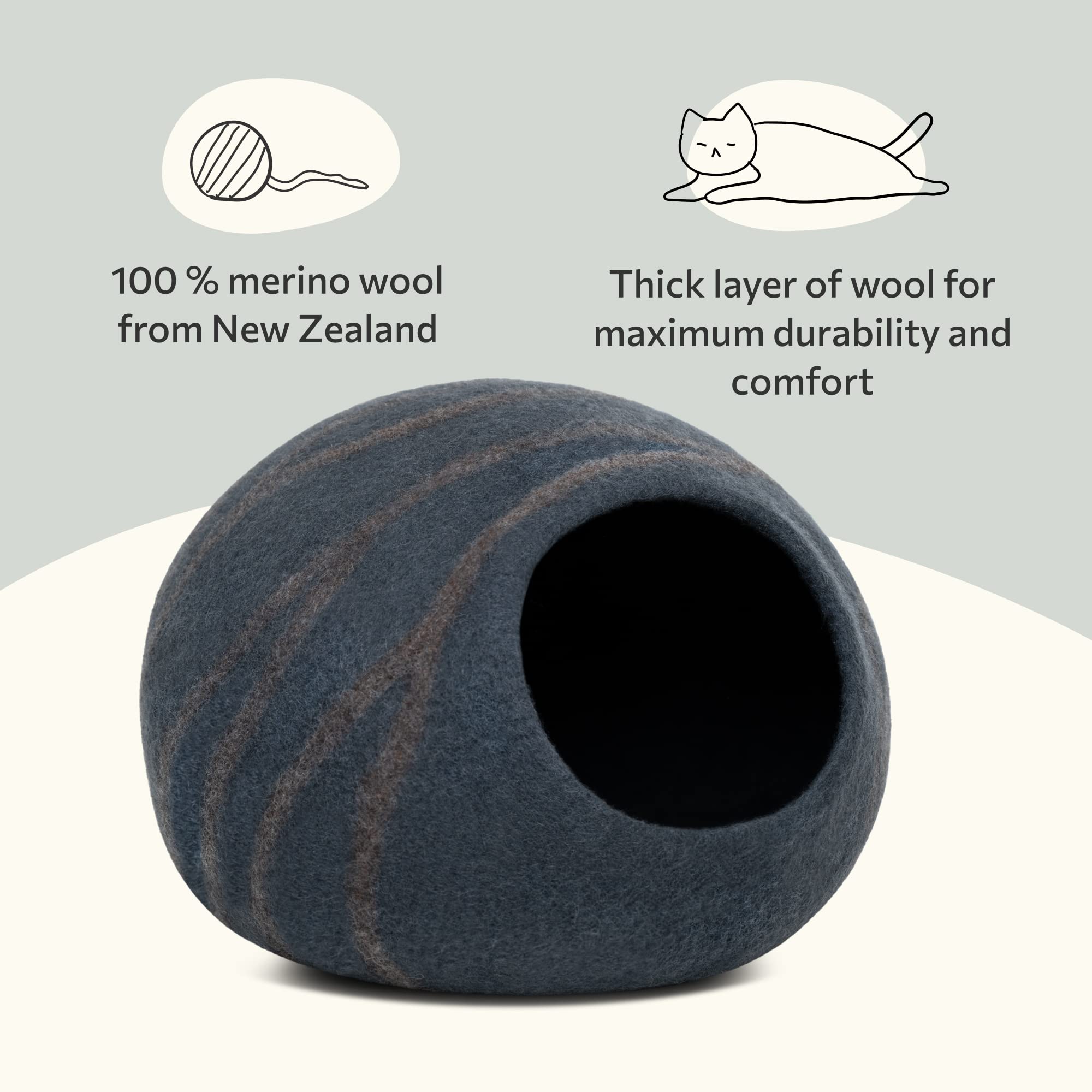 Meowfia Premium Felt Cat Bed Cave - Handmade 100% Merino Wool Bed For Cats And Kittens (Dark Shades) (Large, Slate Grey)