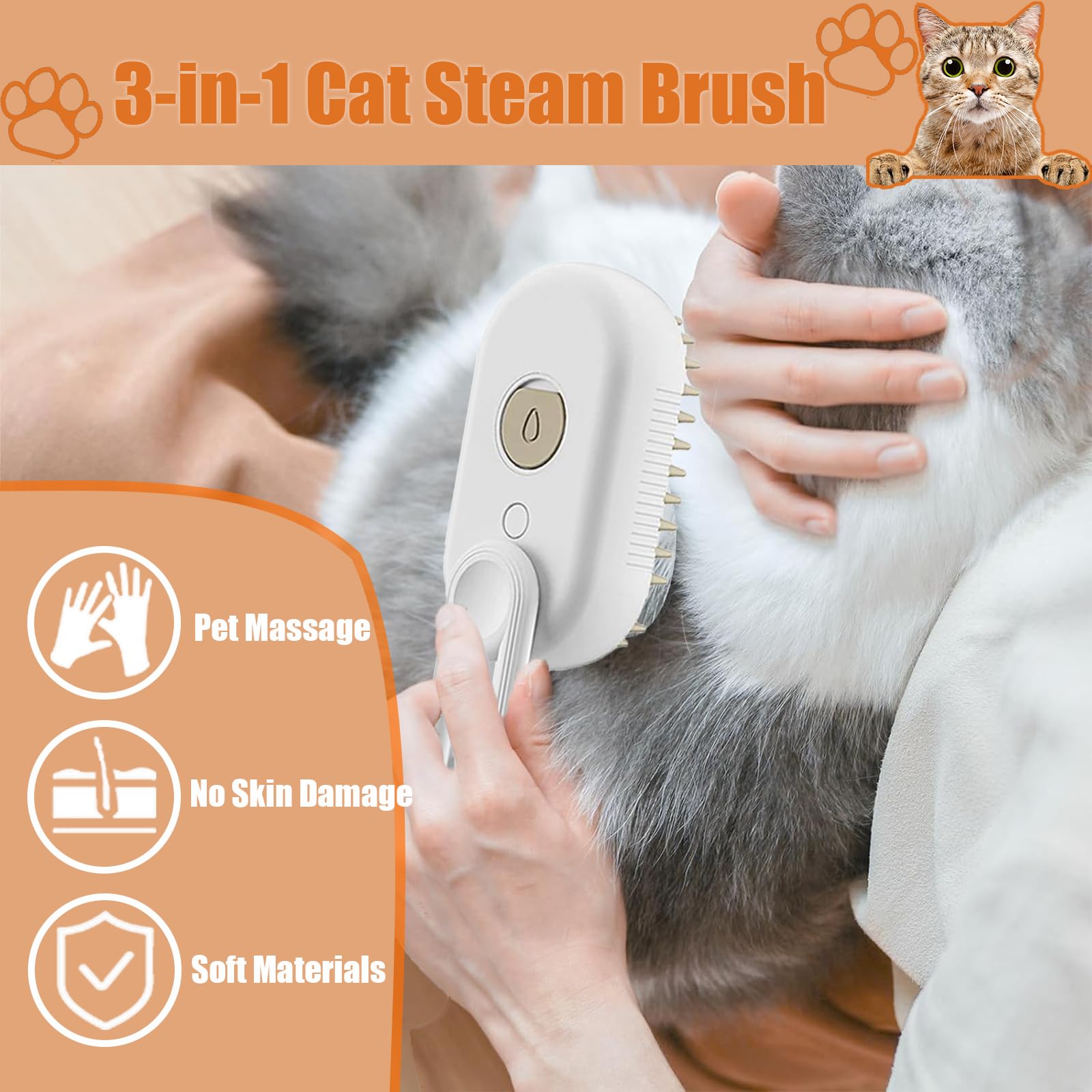 Cat Steam Brush For Shedding, 4 In 1 Rechargeable Steam Brush For Cats And Dogs, Spritz Defur Comb For Cats, Anti-Static, Massag