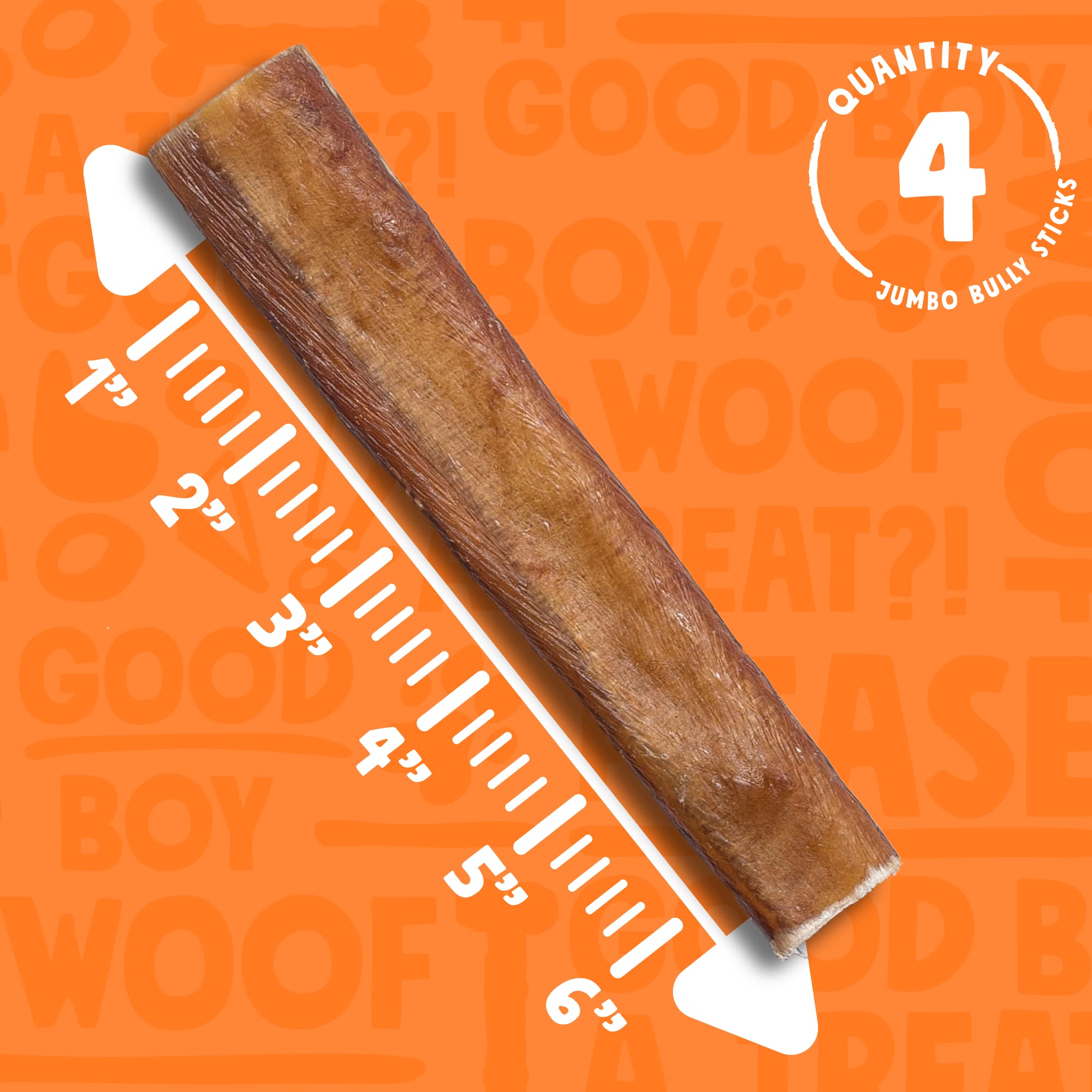 Jolly Barks Bully Sticks for Small Dogs | All Natural, Single Ingredient Bully Sticks for Puppies to Medium Dogs (6 Jumbo Bully