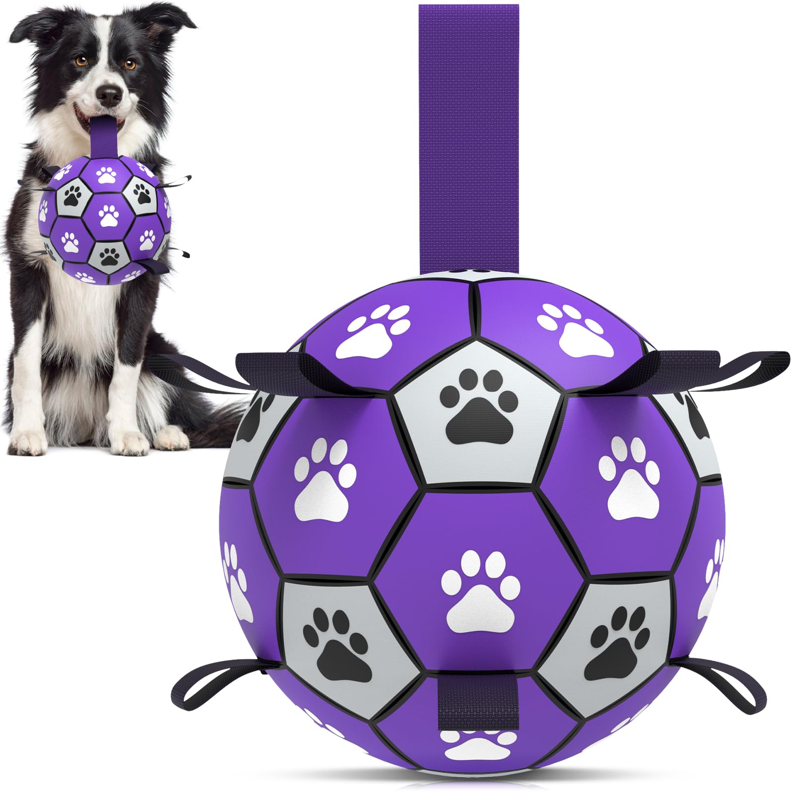 Qdan Dog Toys Soccer Ball With Straps - Dog Water Toy, Puppy Birthday Gifts, Durable Dog Balls For Small Medium Dogs （6 Inch）