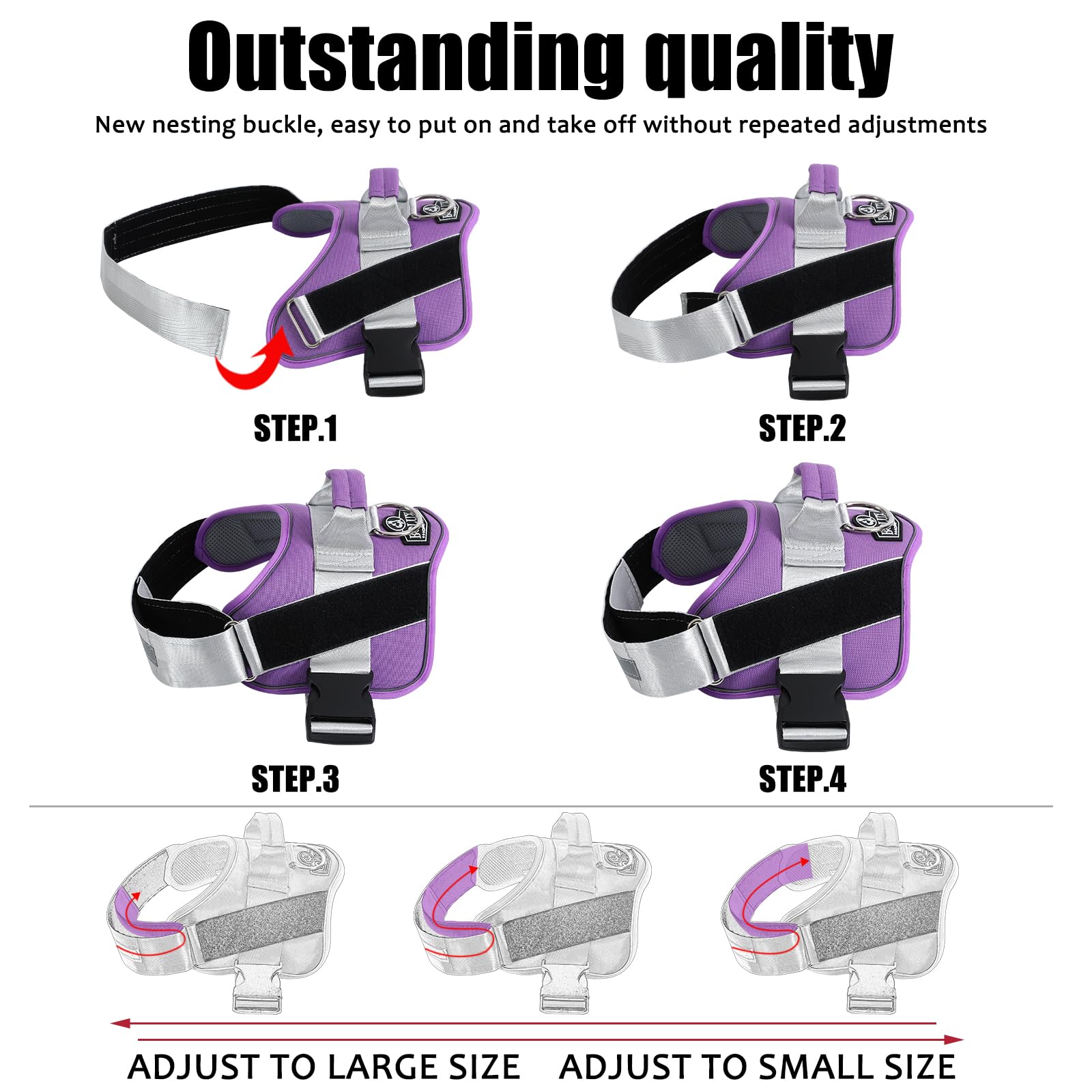 Bolux Dog Harness, No-Pull Reflective Dog Vest, Breathable Adjustable Pet Harness With Handle For Outdoor Walking - No More Pulling, Tugging Or Choking (Lavender, Large (Pack Of 1))