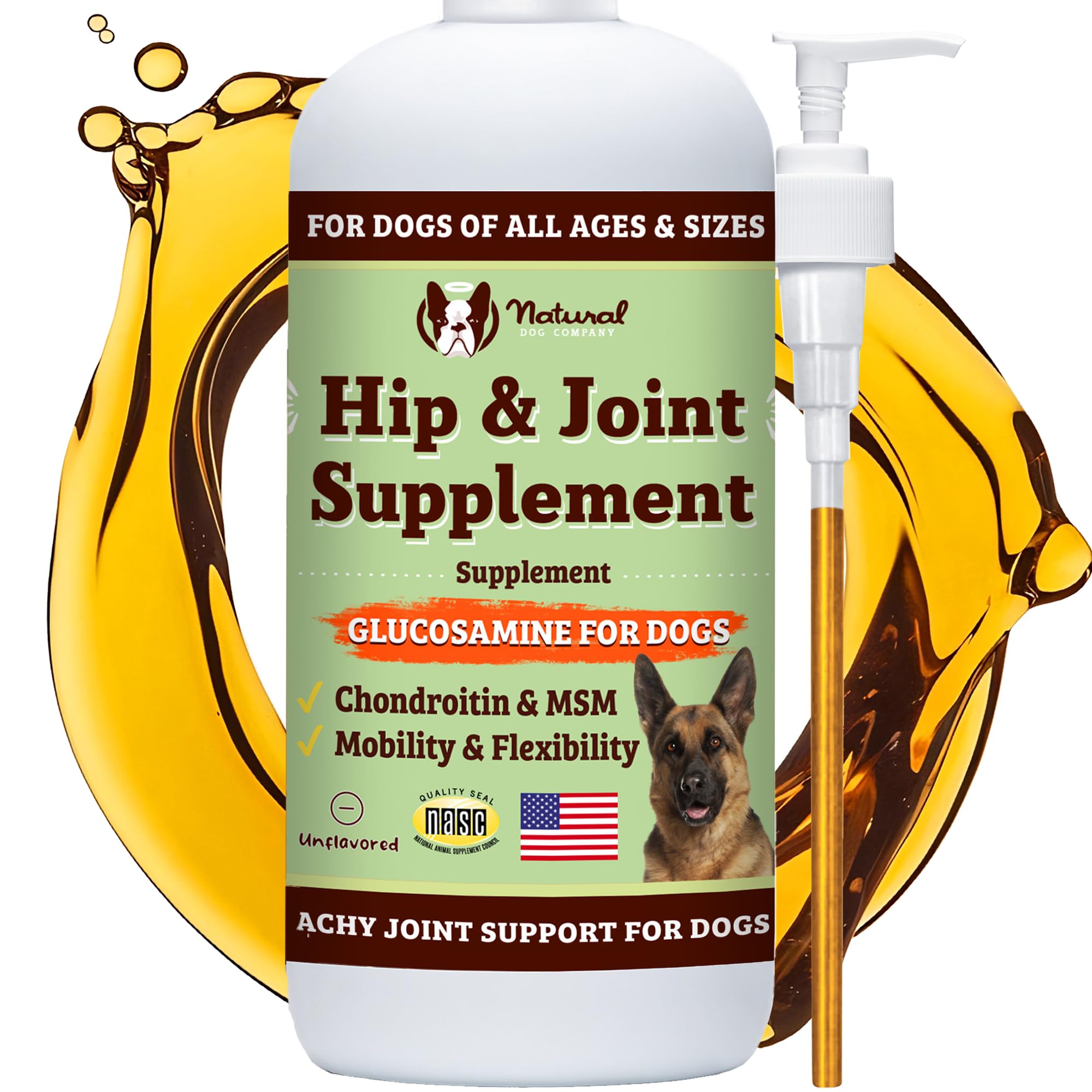 Natural Dog Company Liquid Glucosamine for Dogs, Hip & Joint Oil, Extra Strength Cartilage, Joint Supplement for Dogs, Helps Mob