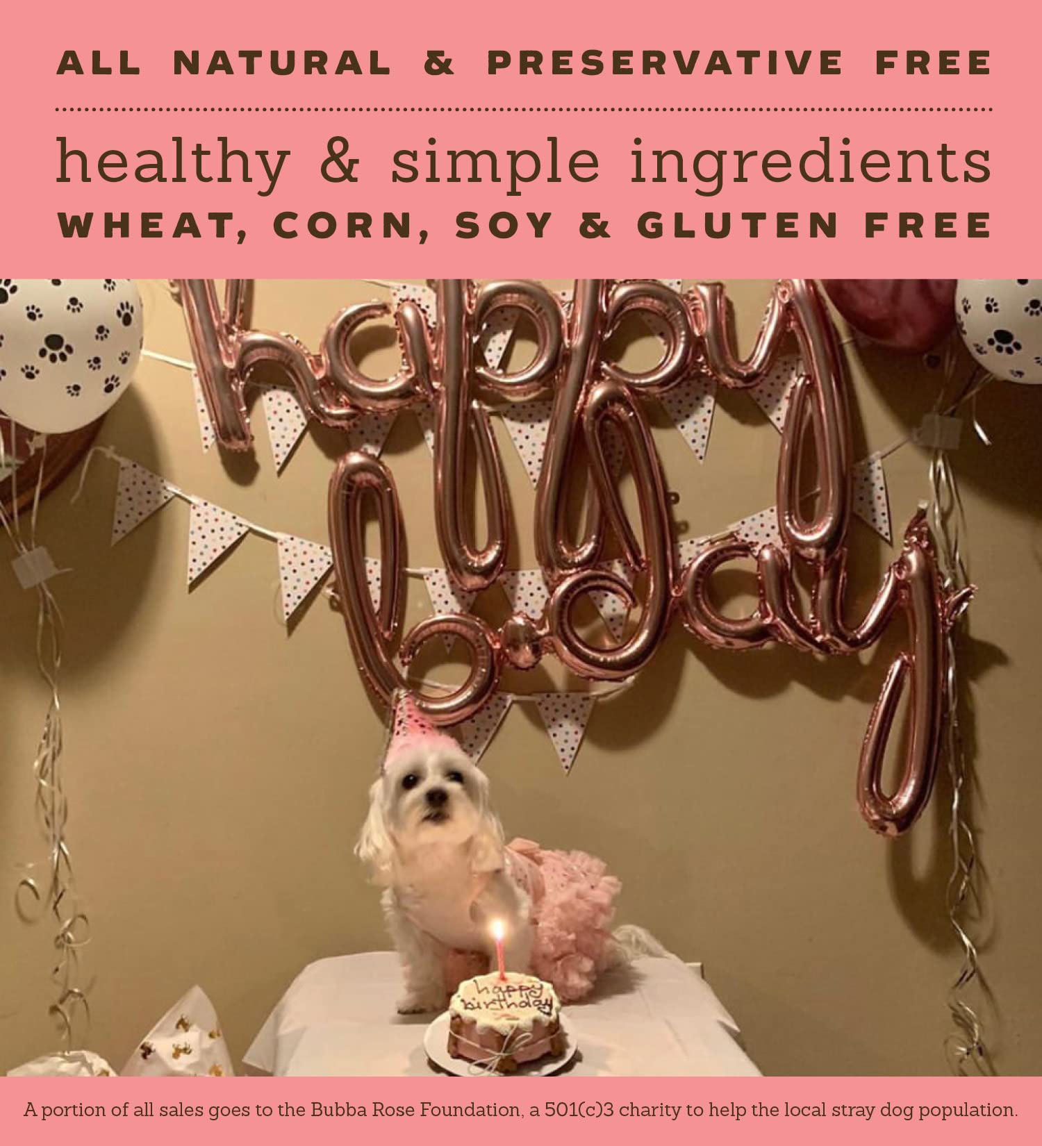 Bubba Rose Biscuit Company: Pink Dog Birthday Cake - Crunchy Biscuit Texture - Natural Gourmet Pet Treat - Dog Cake - 4.25    1