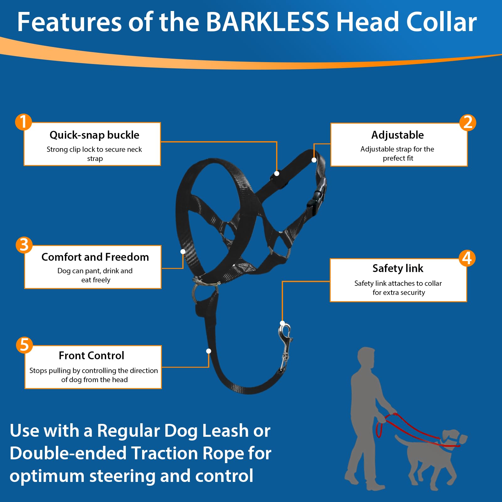 Barkless Soft Dog Head Collar, No Pull Training Tool For Small Medium Large Dogs On Walks, Gentle Training Collar And Control Fo