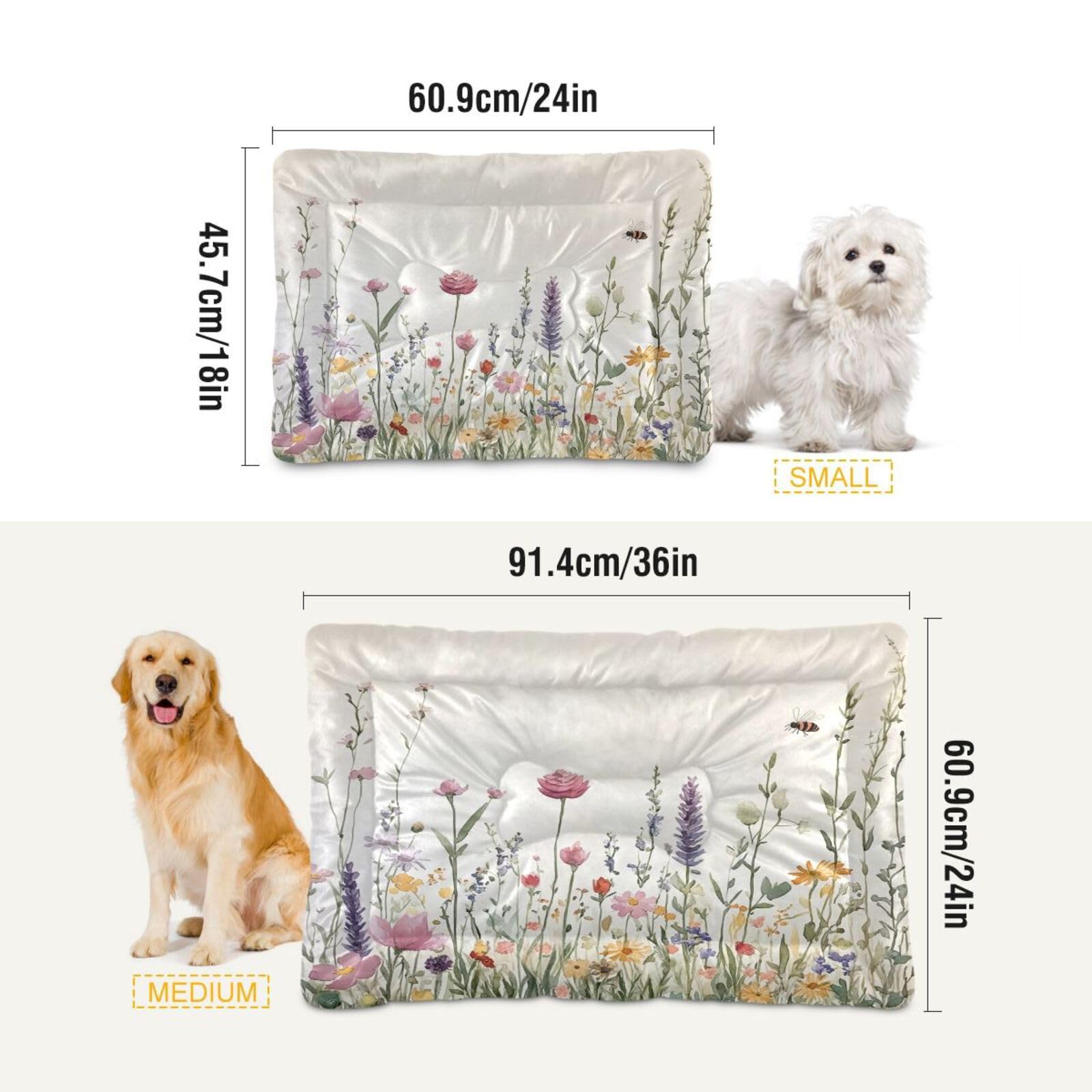 Coikll Wildflowers Pet Bed Pad Soft Dog Bed Mat With Anti-Slip Bottom, Machine Washable Crate Pad Mattress For Dog Sleeping- 24