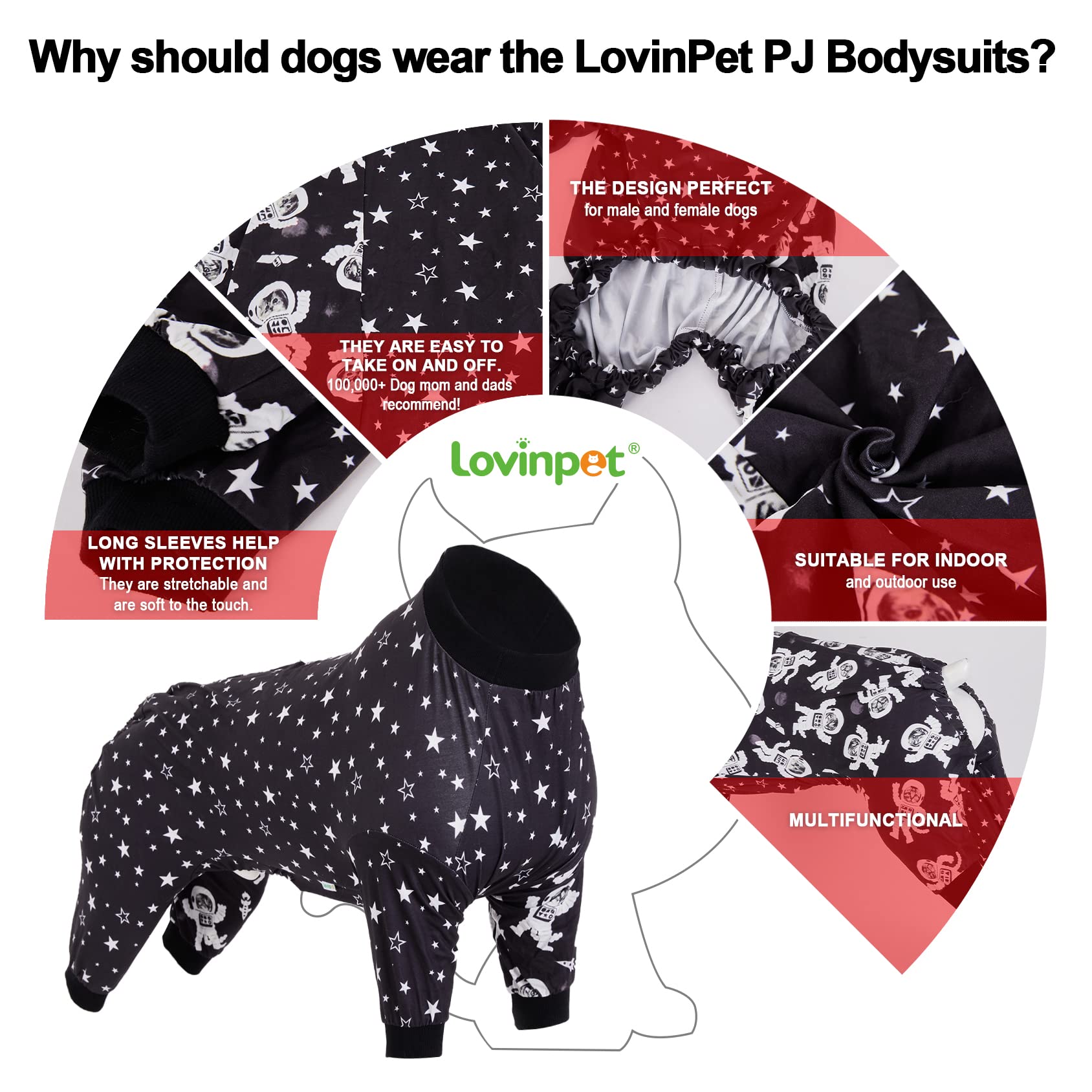 Lovinpet Labrador Clothes - Large Dogs, Slim Fit, Lightweight Pullover, Dog Pj'S, Full Coverage Dog Pajamas, Outer Space Astrona