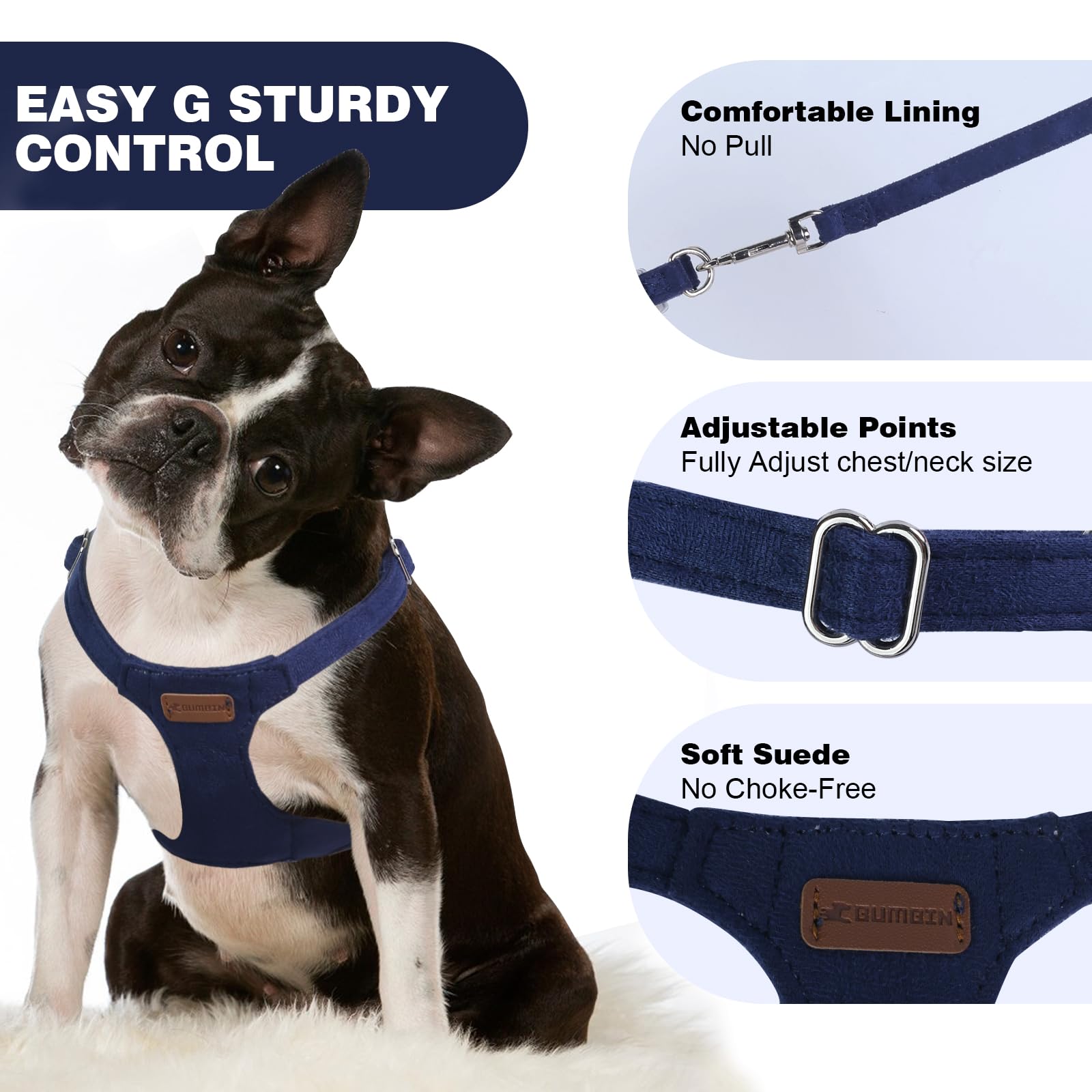 Dog Harness And Leash Set, Xs No Pull Adjustable Puppy Harness With Multifunction Denim Blue Dog Leash And Collar, Soft No Choke