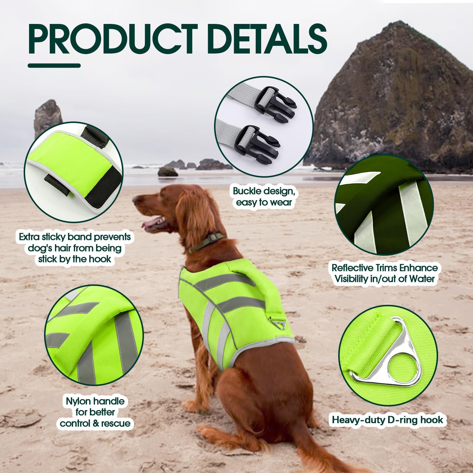 Kuoser Small Dog Life Jacket High Flotation, Reflective Dog Life Vest for Swimming Boating, Adjustable Small Dog lifejacket, Lig
