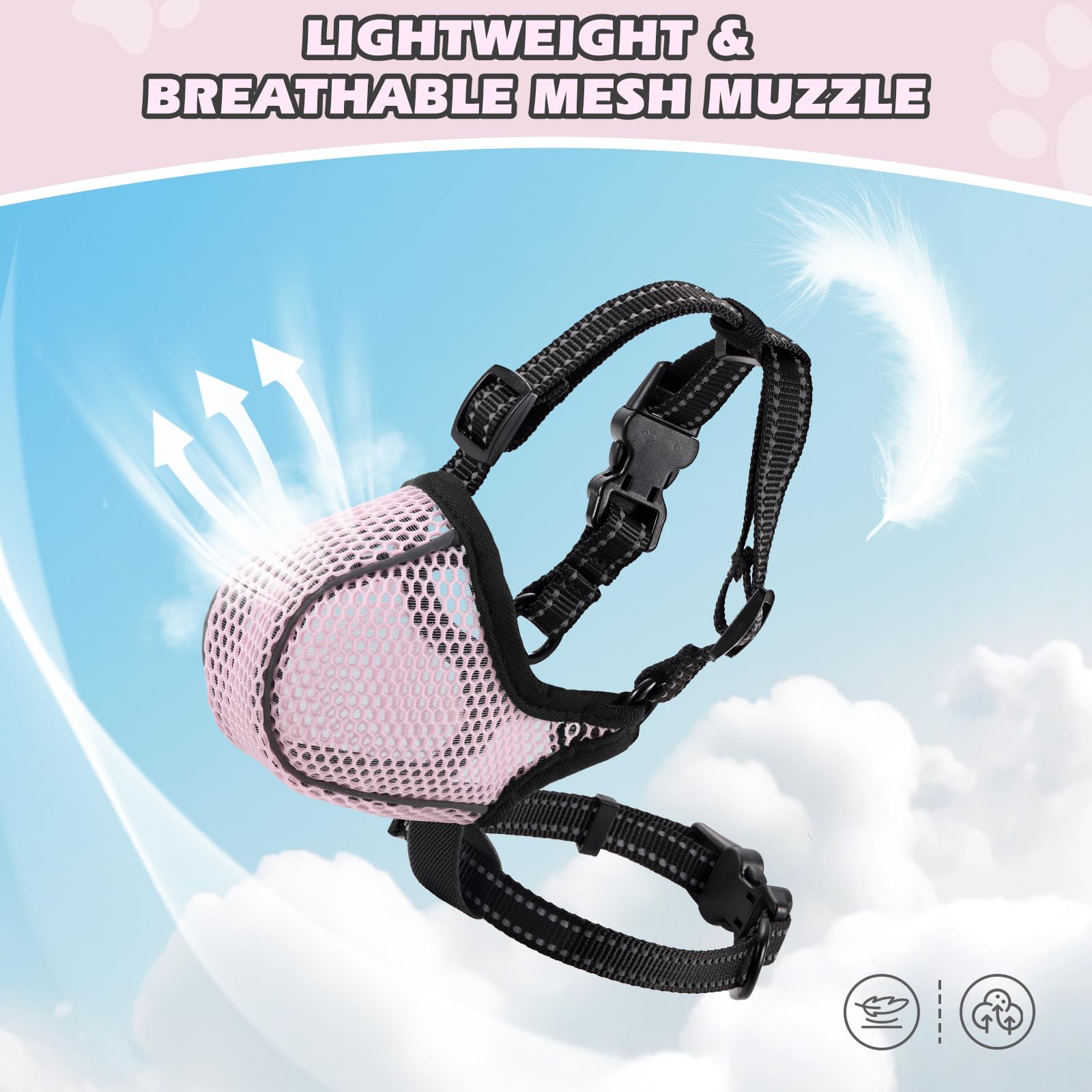BONTHEE Dog Muzzle - Soft Mesh Adjustable Muzzle for Small to Large Dogs, Pink, Size M, Breathable for Grooming, Biting, Chewing