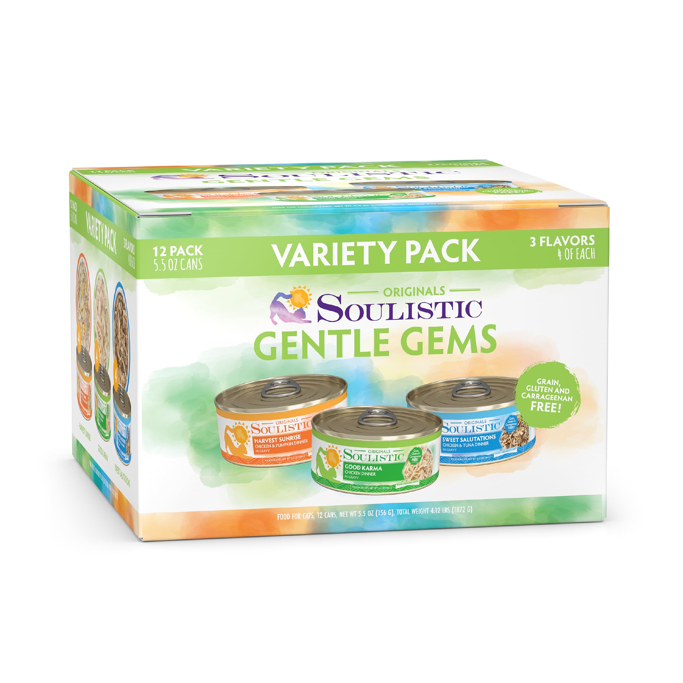 Soulistic Originals Wet Cat Food, Gentle Gems Variety Pack, 5.5oz Can, Pack of 12