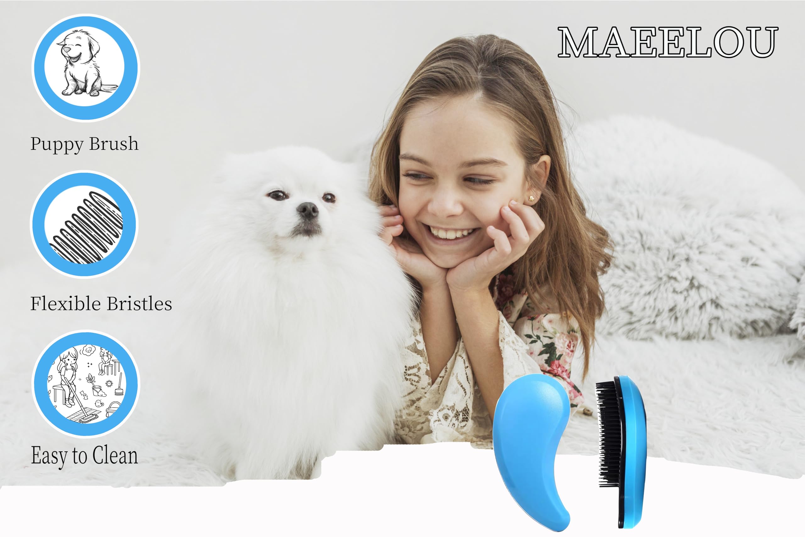 MAEELOU Puppy Brush for Small Dogs - Soft Dog Brush - Perfect Yorkie, Shih Tzu, Maltipoo & Maltese Grooming - Gentle Dog Hair Re
