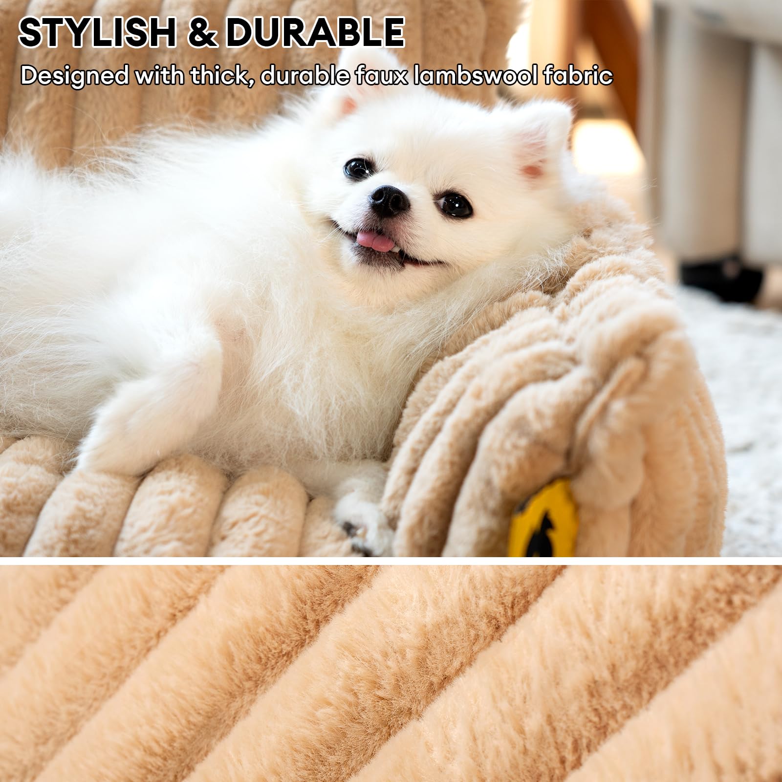 Funny Fuzzy Dog Bed For Small Dogs - Orthopedic Dog Sofa With Removable Washable Cover And Anti-Slip Bottom, Supportive Foam Pet