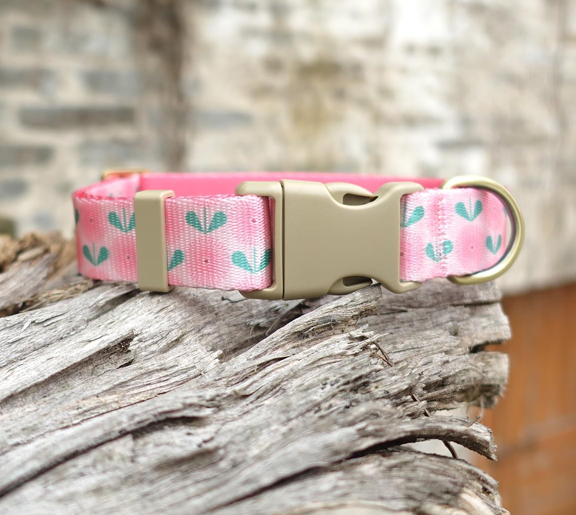 Yudote Designer Dog Collar In Floral Pattern Cute Dog Collars For Small Medium Large Dogs And Puppy (Pink Dandelion,M)