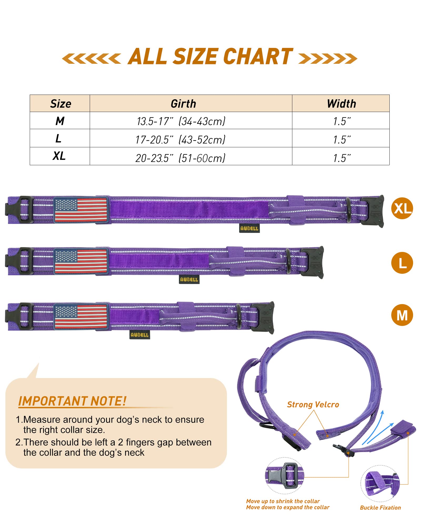 Aubell Reflective Dog Collar, Tactical Dog Collar For Large Dogs, Heavy Duty Dog Collars With Control Handle And Metal Buckle Fo
