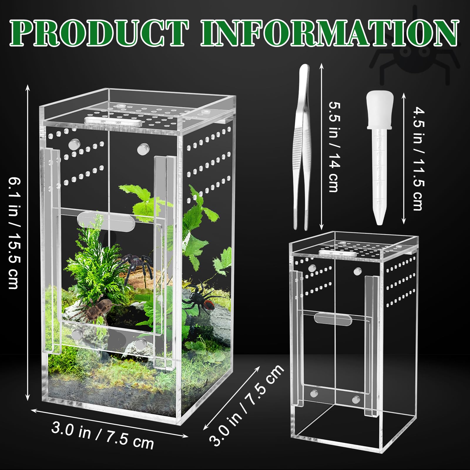 Mini Spider Enclosure, Windspeed 3X3X6 Acrylic Terrarium With Ventilation Jumping Spider Enclosure Cage Portable Micro Habitat T