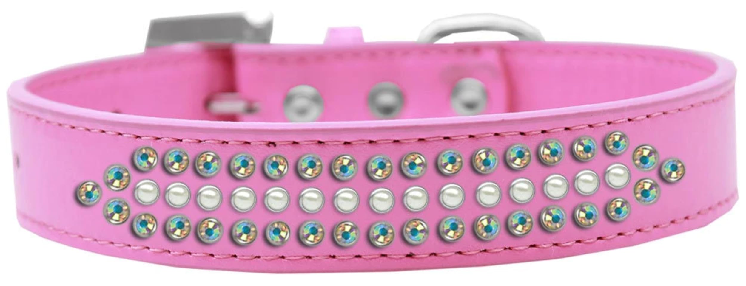 Dog, Puppy and Pet Fashion Collar, Ritz Pearl & Aurora Borealis Crystals Rimsets Red 14