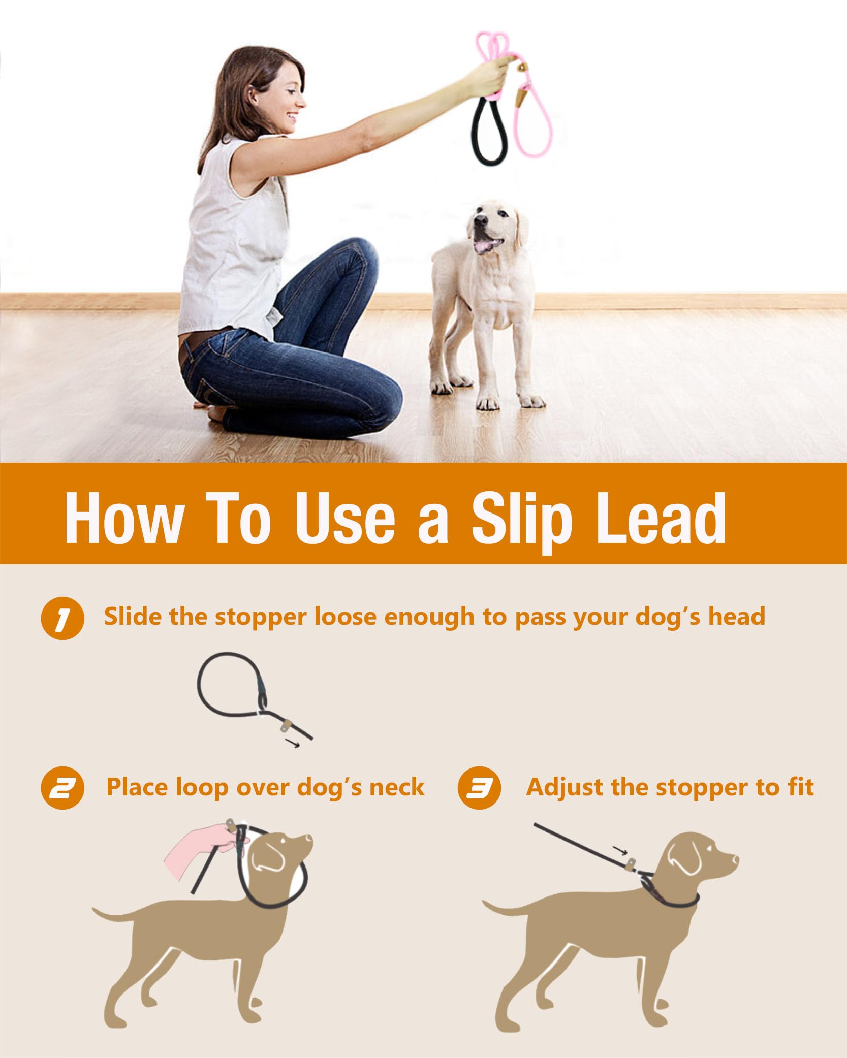 Lynxking Dog Leash Slip Lead Snap Hook Rope Leash Strong Heavy Duty Braided Dog Training Leash No Pull Training Lead Leashes For