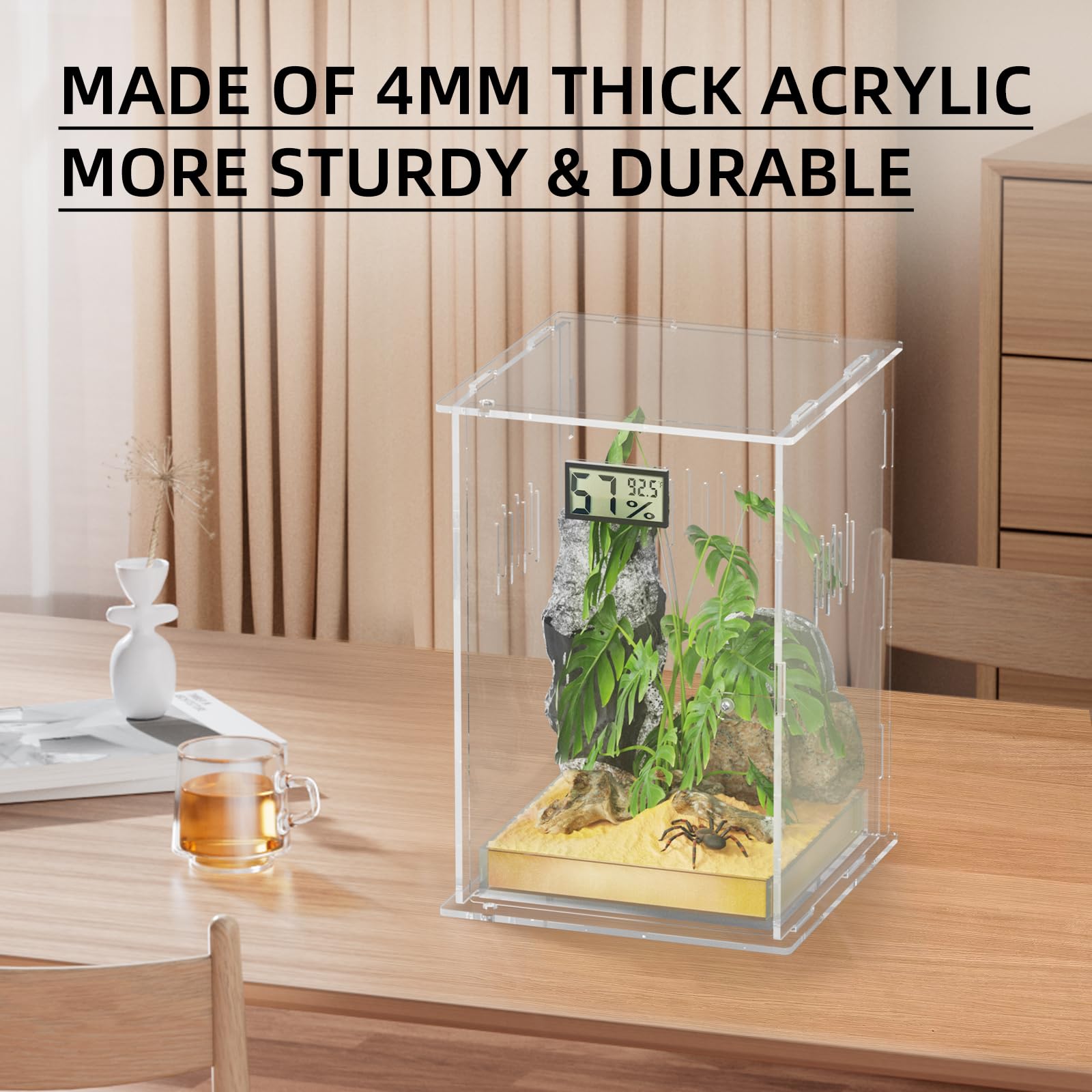Ghims Reptile Terrariums With Temperature Hygrometer, 7.1X7.1X11.8 Acrylic Breeding Box Terrarium Cage Tank For Small Rept