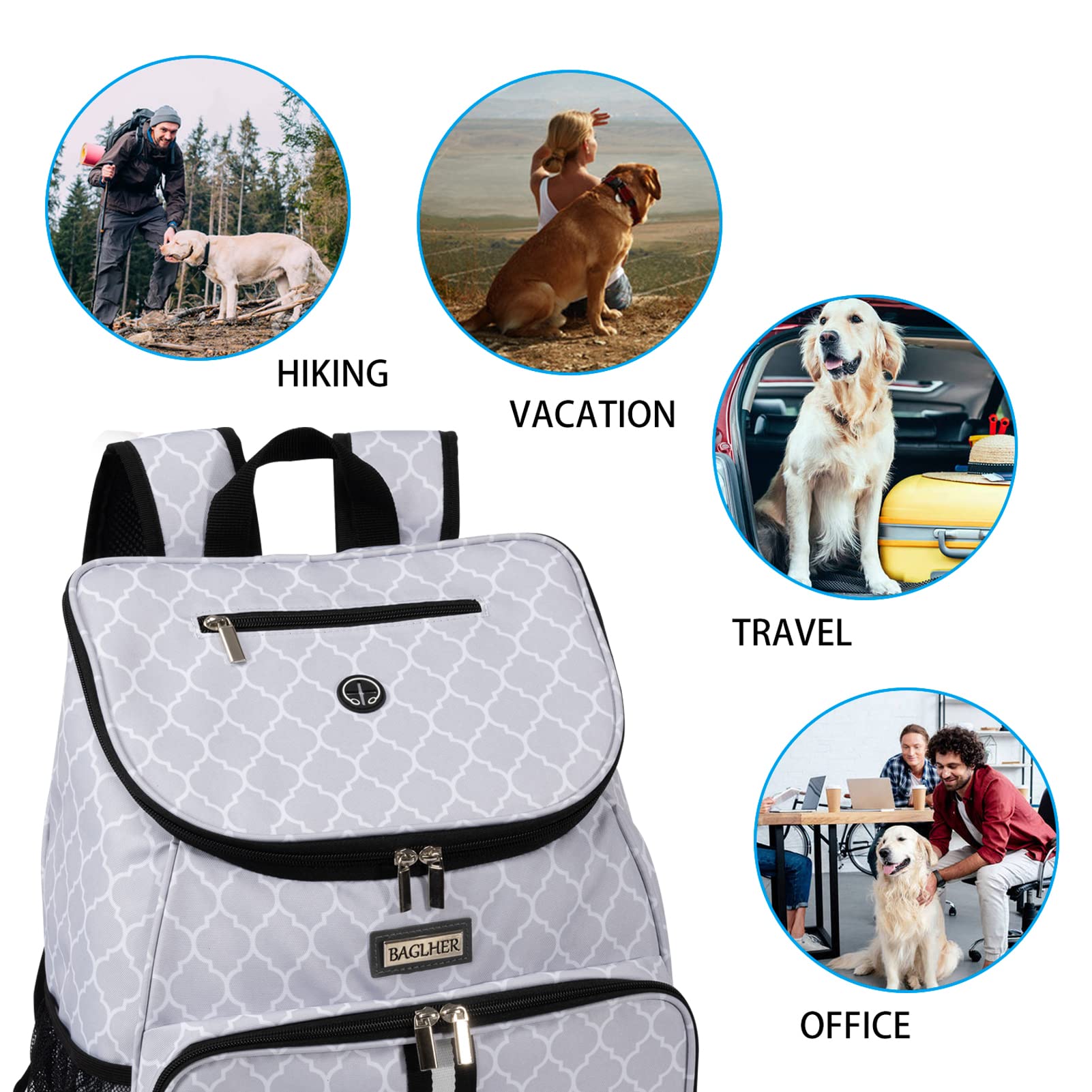 BAGLHER?Dog Travel Bag, Airline Approved Pet Supplies Backpack, Dog Travel Backpack with 2 Silicone Collapsible Bowls and 2 Food