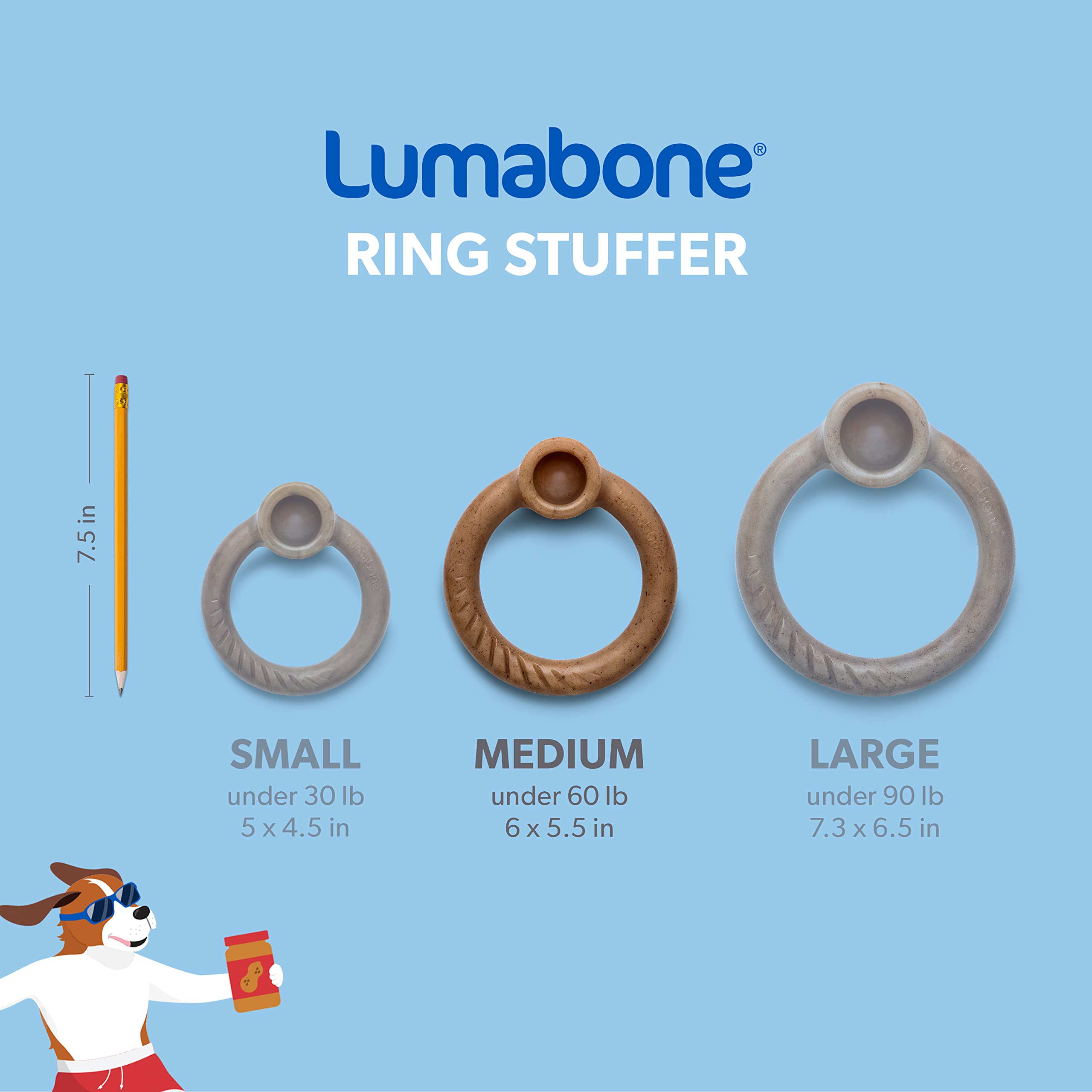 Lumabone Ring Stuffer Durable Chew Toy For Aggressive Chewers, Real Beef, Made In Usa, Medium