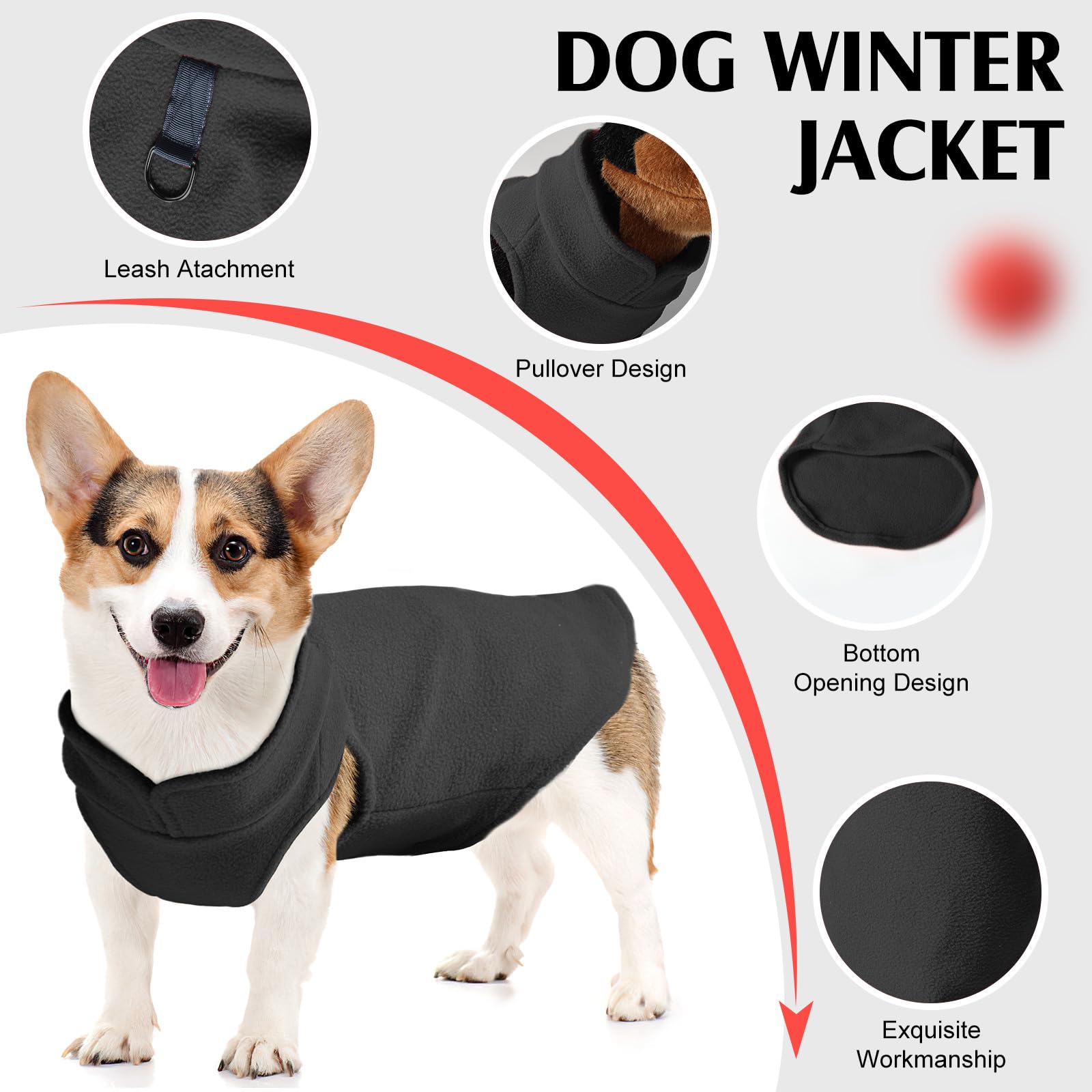 Dog Sweater Vest, Soft Warm Pullover Fleece Jacket For Small To Large Dogs, Stretchy With D Ring Leash (Black, S)