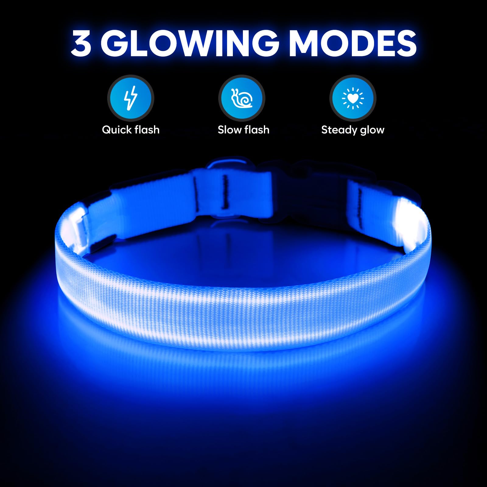 Illumifun Led Dog Collar, Usb Rechargeable Lighted Up Dog Collar, Adjustable Nylon Webbing Glowing Pet Safety Collar For Your Dogs (Blue, Medium)