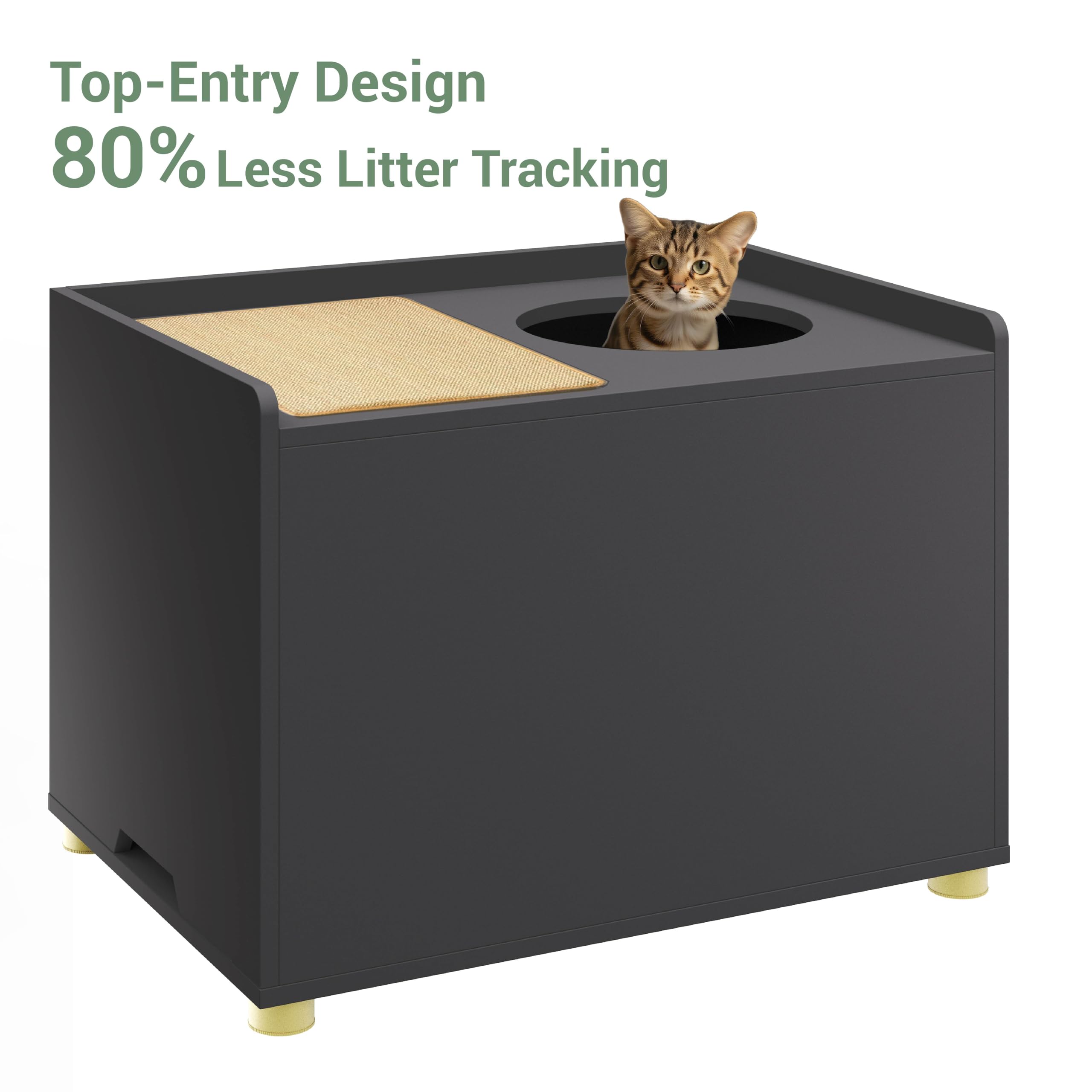 amunrbrek Top Entry Litter Box Enclosure, Modern Furniture, Engineered Wood, 26.8"L x 19"W x 19.2"H, Black, Model A105
