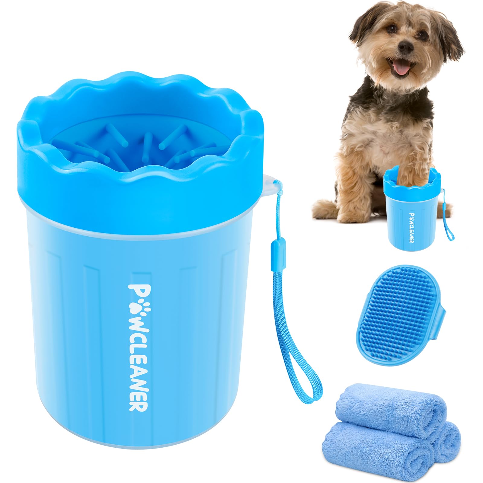 Comotech Dog Paw Cleaner, Portable Dog Paw Washer Pet Cleaning Silicone Brush With 3 Absorbent Towel, Pet Foot Cleaner For Small Breed Dogs(Blue)