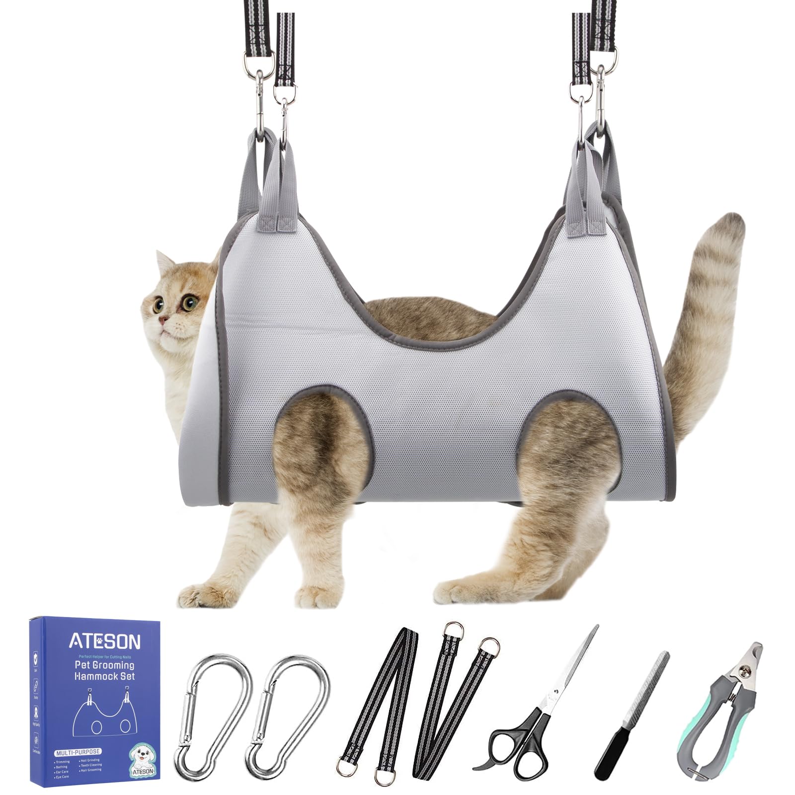 Pet Grooming Hammock Harness for Cats & Small Dogs (XXS), Dog Nail Trimming Sling with Clippers, Scissors & Nail File, Hanging H