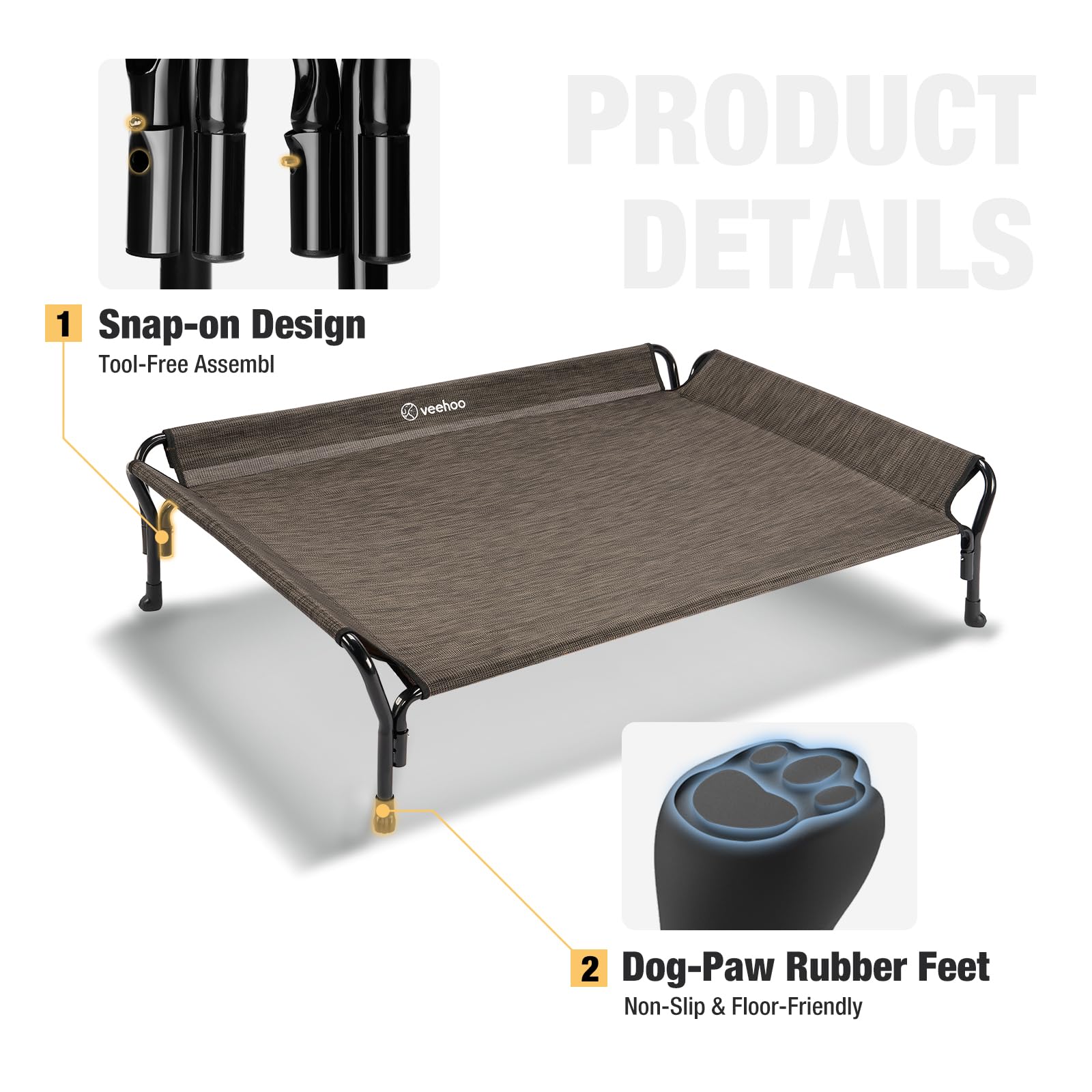 Veehoo Medium Elevated Dog Bed, Guardrail, Non-Slip, Chewproof, Washable & Breathable Teslin Mesh, Brown