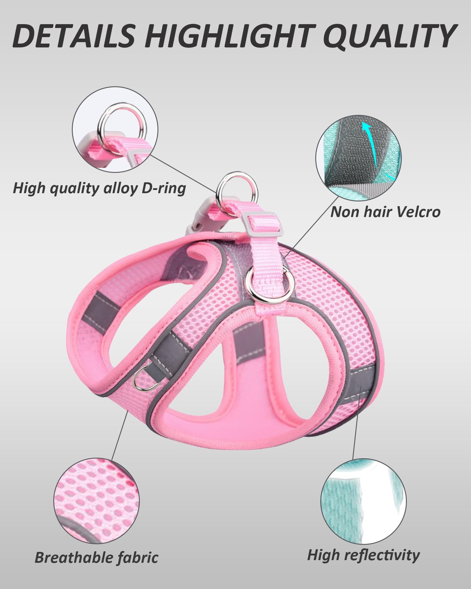 Solmoony No Pull Dog Harness - Step In, Mesh, Pink (L) For Small & Medium Dogs