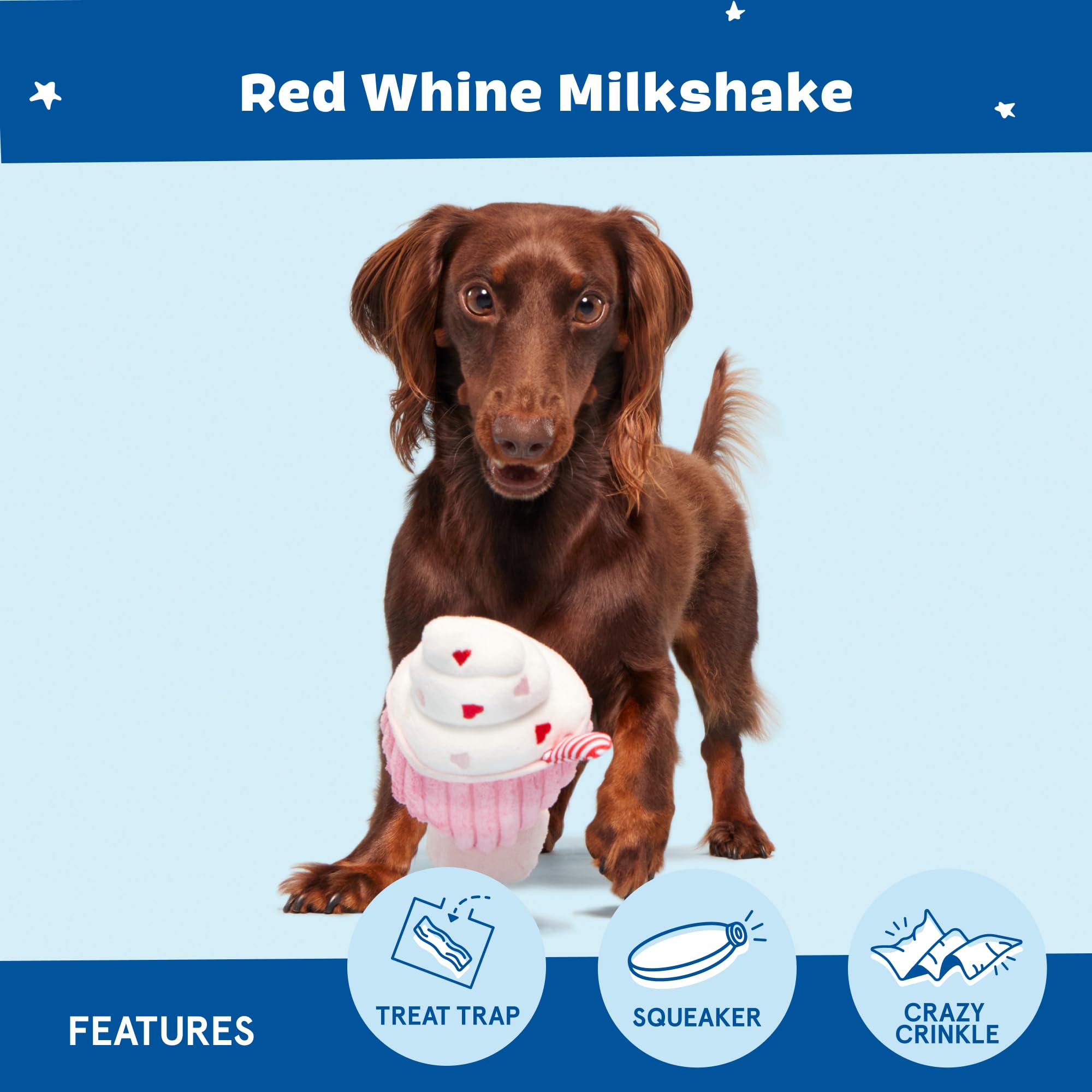 Barkbox Red Whine Milkshake Dog Toy - Squeaky Dog Toys - Plush Dog Toys - Puppy And Pet Toys For X-Small To Small Dogs