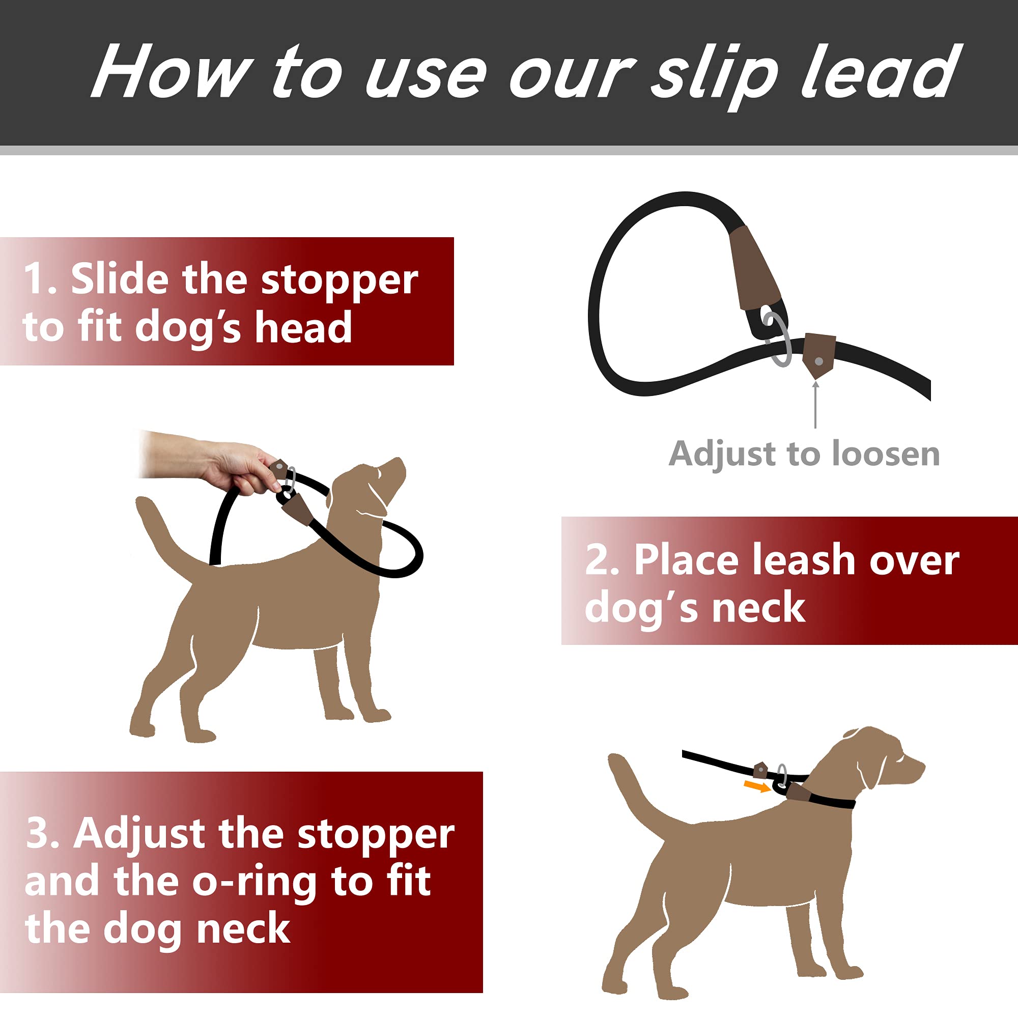 Petifine Slip Lead Dog Leash,6Ft X 3/8 '' Reflective Durable Dog Training Leash, Heavy Duty Adjustable Nylon Dog Rope Leash Slip