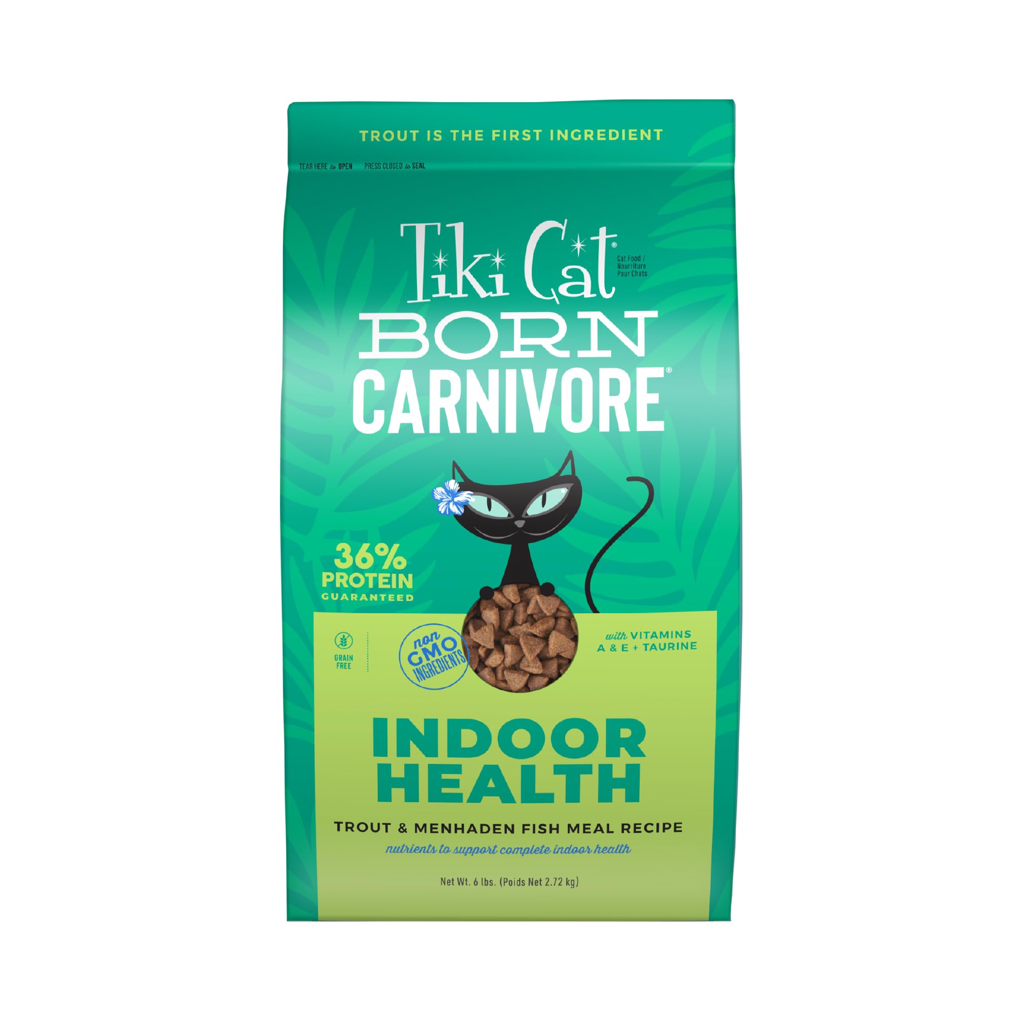 Tiki Cat Born Carnivore Indoor Health, Trout & Menhaden Fish Meal, Grain-Free Baked Kibble to Maximize Nutrients, Dry Cat Food, 