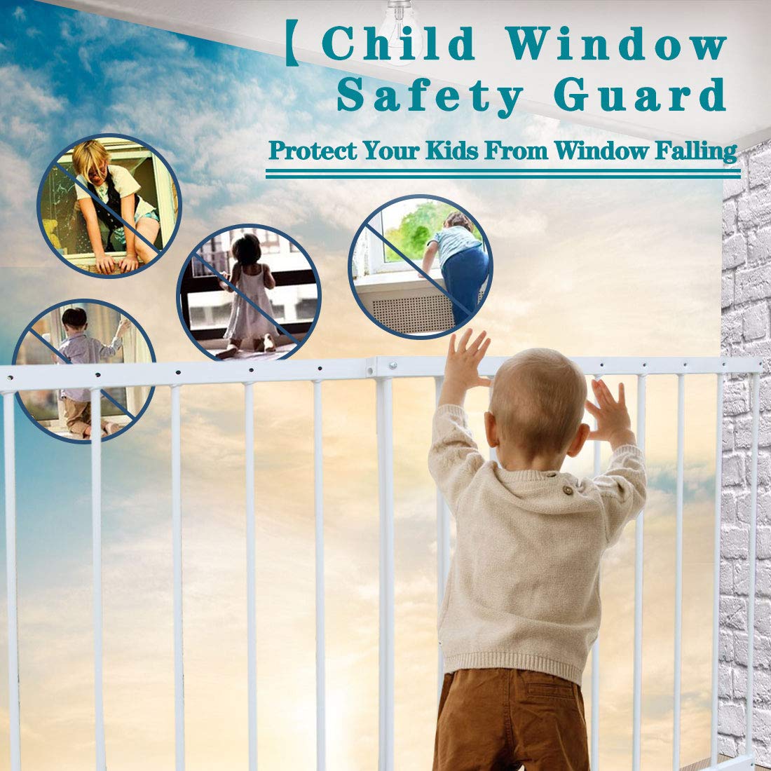 Fairy Baby Window Guards For Children, Adjustable Wide Child Safety Window Guard Prevents Accidental Falls, Home Security Childproof Interior Bar Guard For Windows Wide 86.61'-112.2'(4 Panels)