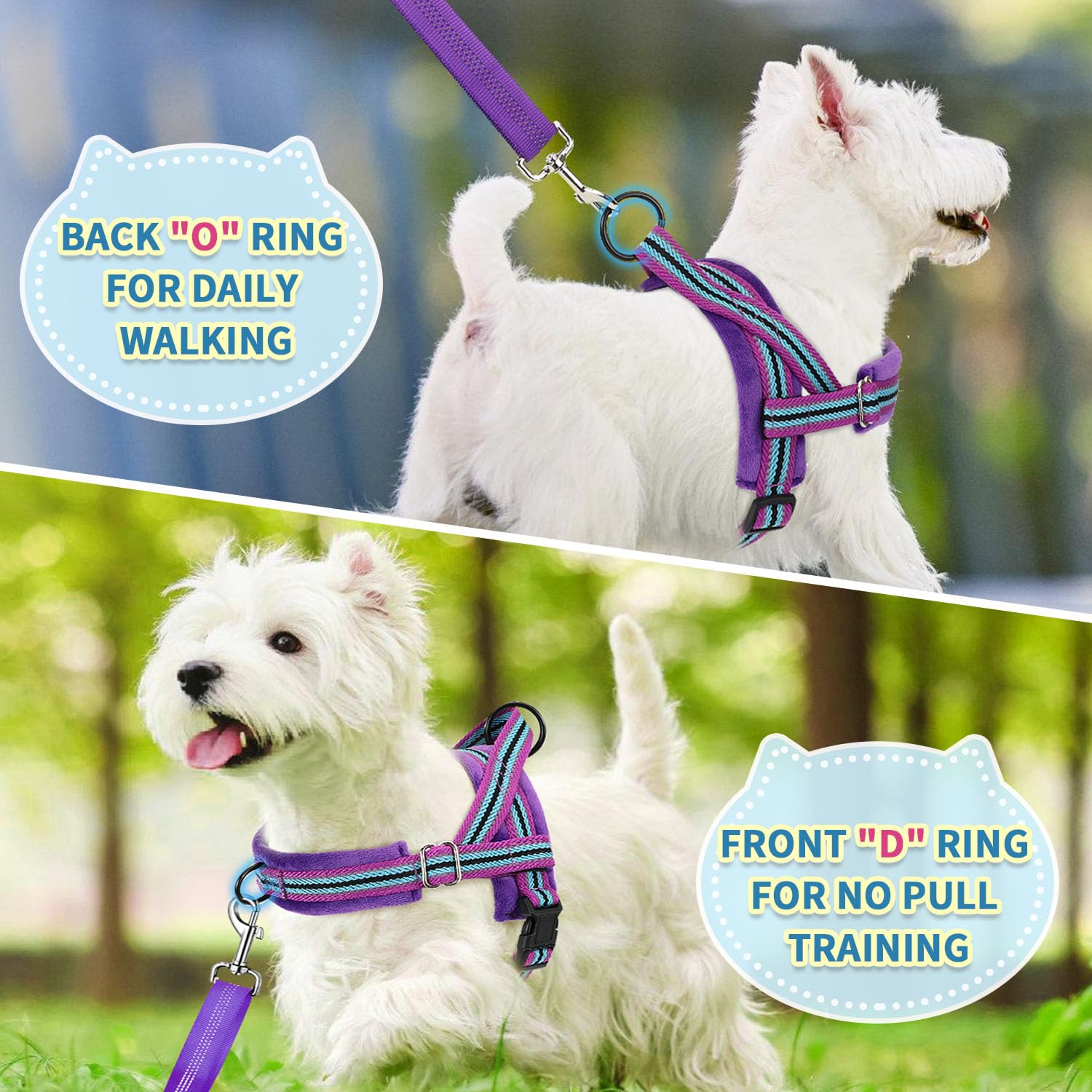 SlowTon No Pull Small Dog Harness & Leash Set, Medium, B-Purple, Nylon, Adjustable, Reflective, Anti-Twist for Small/Medium Dogs