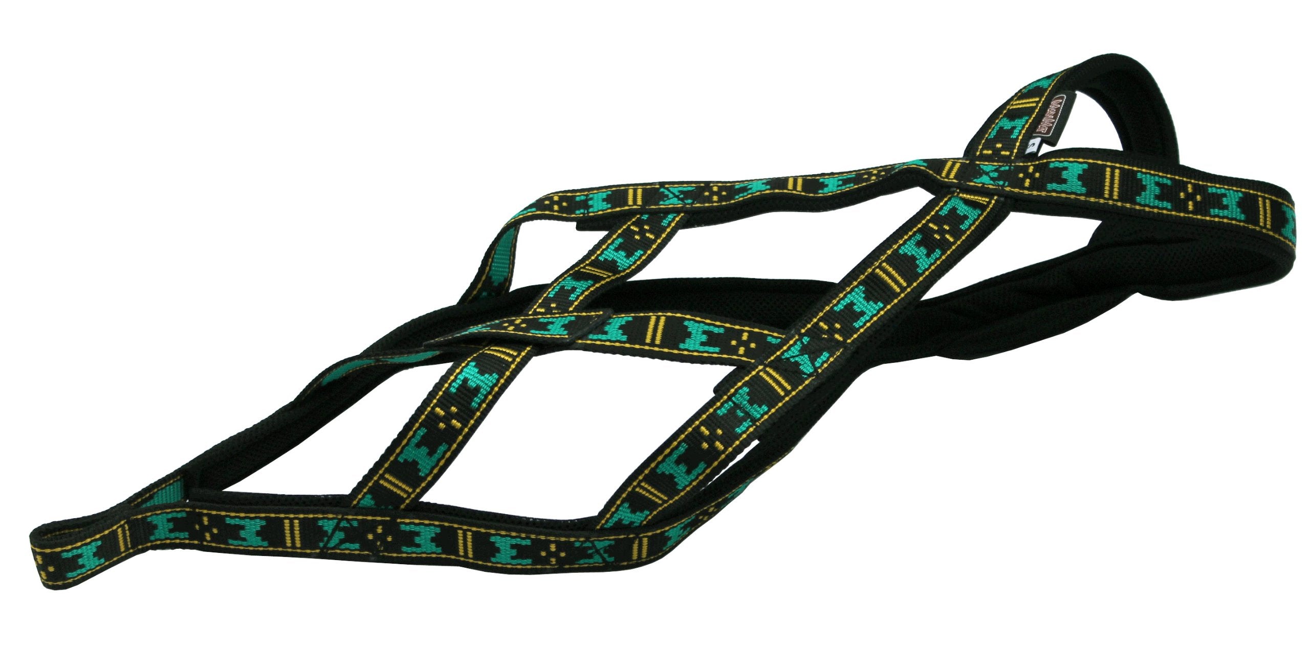 Weight Pulling Sledding Dog Harness X-Back Style Medium, Black/Green, 19.5 Neck Circumference