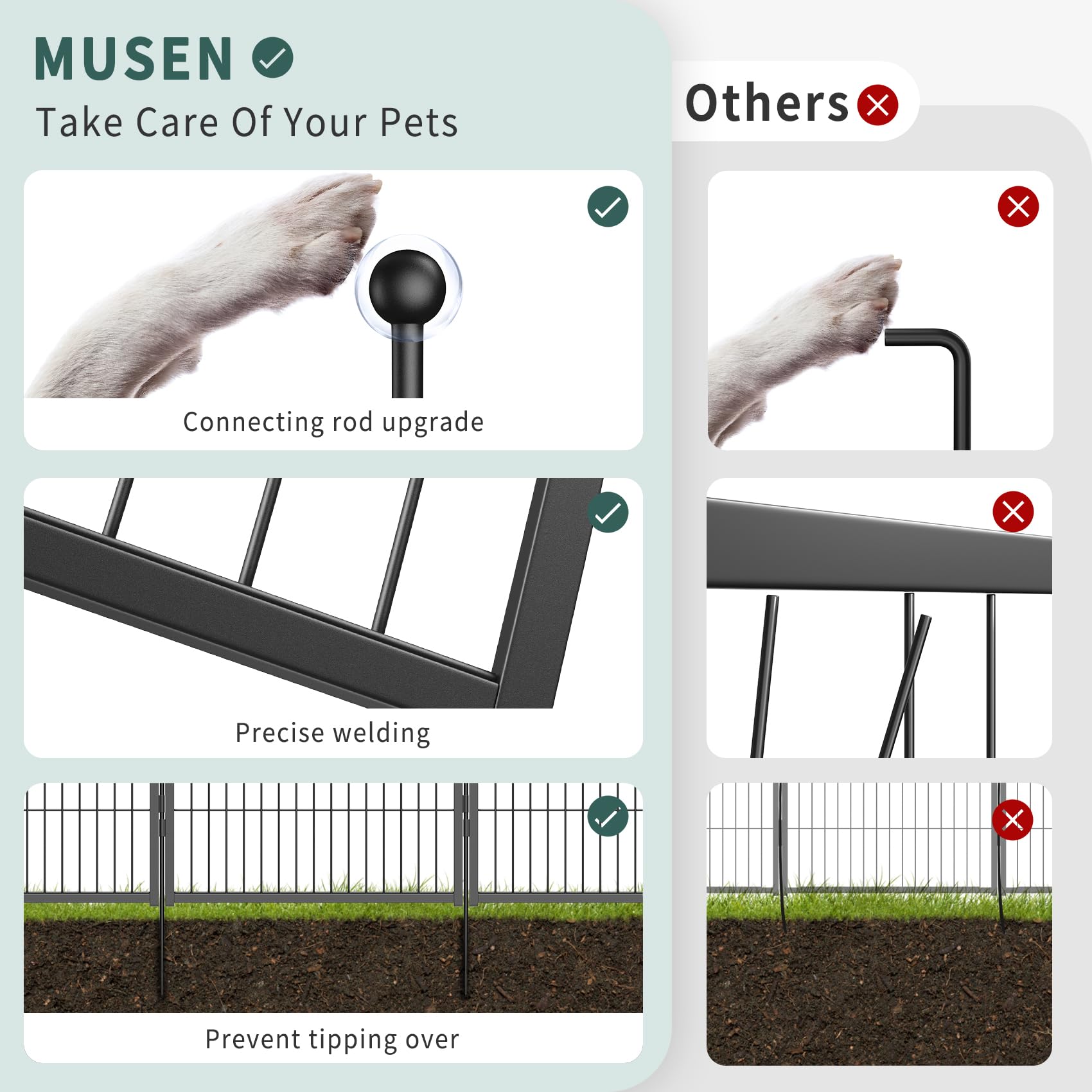 Musen Dog Playpen Indoor Outdoor, 8 Panels Dog Pen 40'' Height Dog Fence Exercise Pen With Doors For Large/Medium/Small Dogs, Po