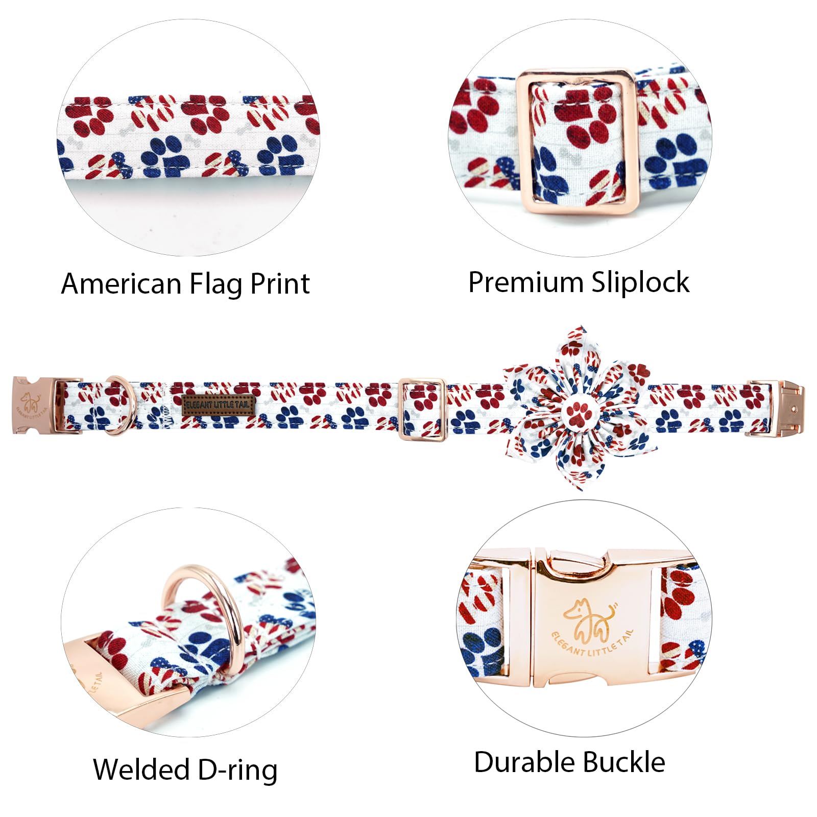 Independence Dog Collar, Patriotic Pet Collar With Flower American 4Th Of July Holiday Pet Gift Cotton Soft Flower Dog Boy Girl