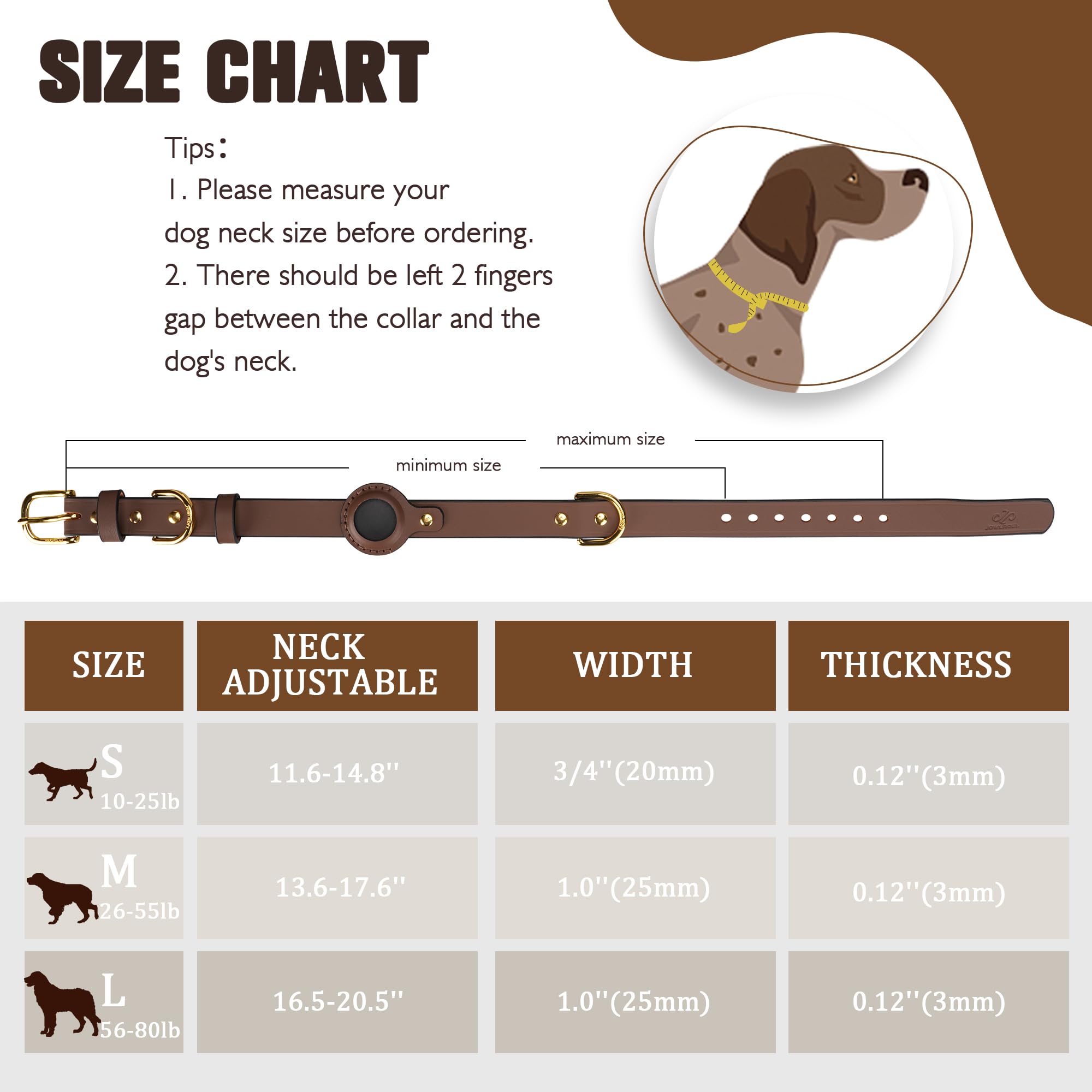 Jowlroel Airtag Dog Collar - Genuine Heavy Duty Leather Dog Collar With Apple Airtag Holder, Suitable For Small Medium Large Dog