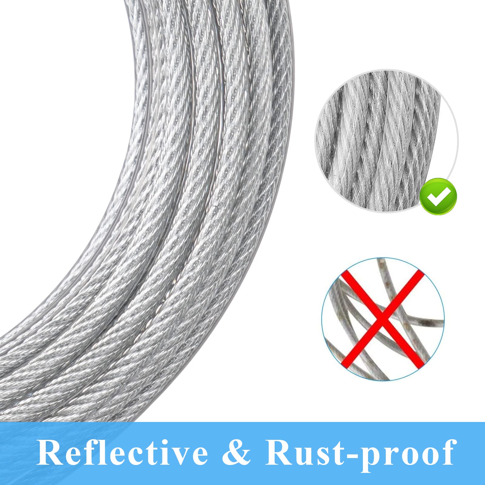 XiaZ Dog Runner Tie Out Cable, 250lbs 15ft, Stainless Steel, Silver, Ideal for Yard, Camping, Park, Outside Use