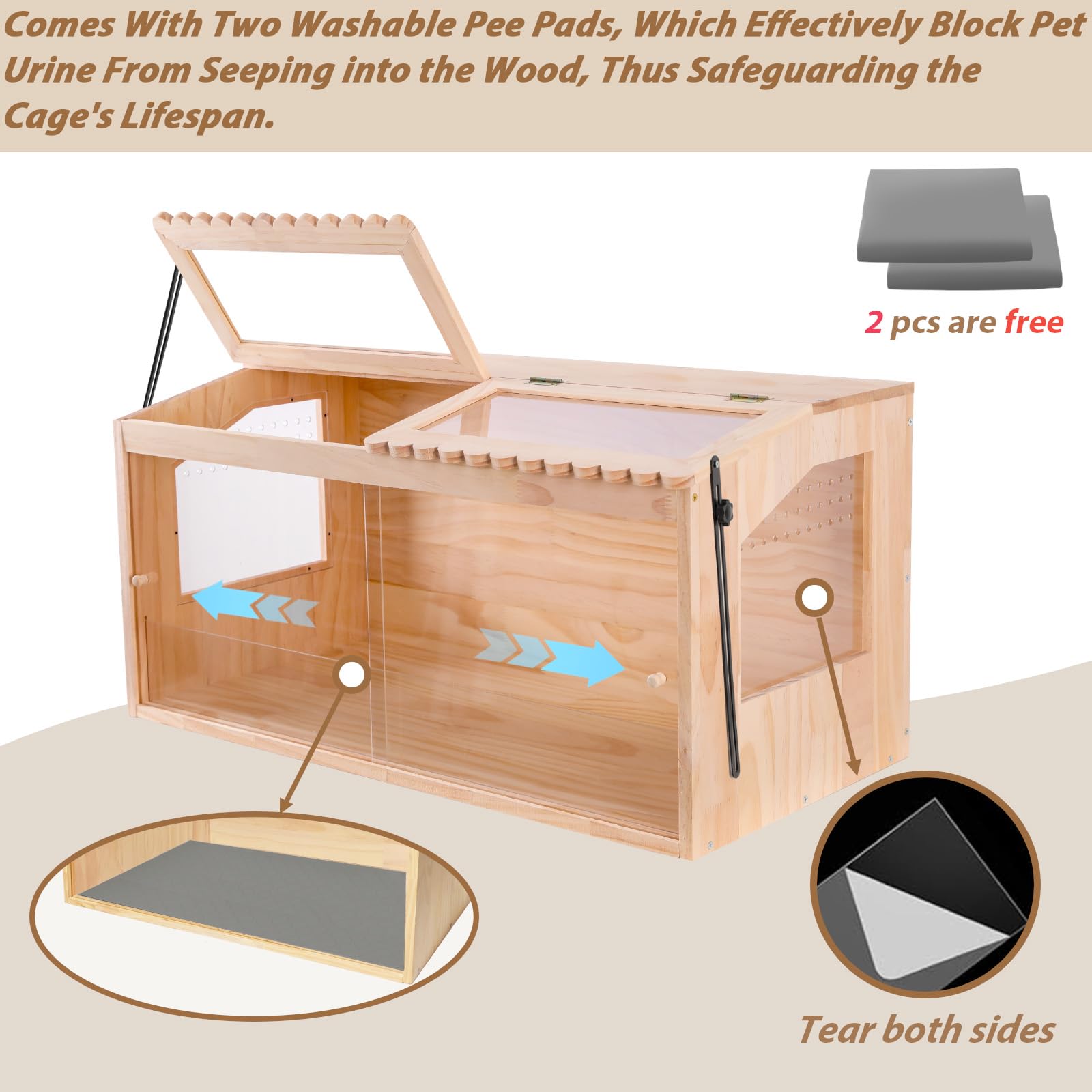 Wooden Hamster Cage, 32X16Guinea Pig Cage, Small Animal Cage For Dwarf Syrian Hamsters Degus Mice & Other Small Pets. Large